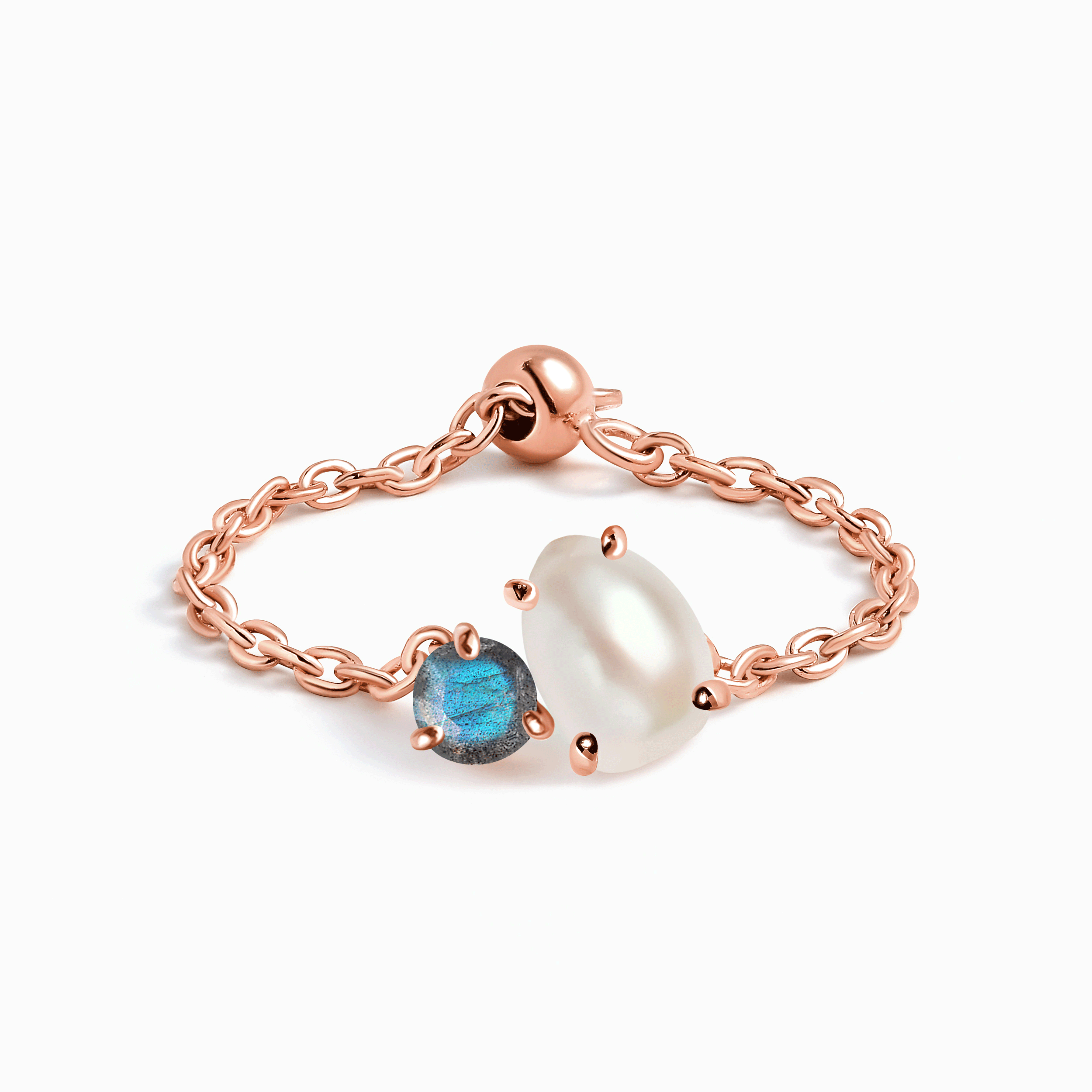 Pearl Labradorite Adjustable Chain Ring - Nura、mySite、hinf8tx79