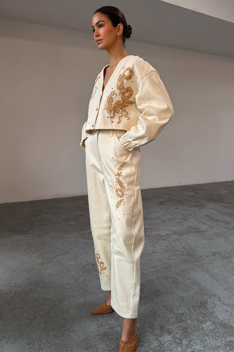 Ecru Raffia Palma Barrel Leg Jeans、mySite、solidvoid