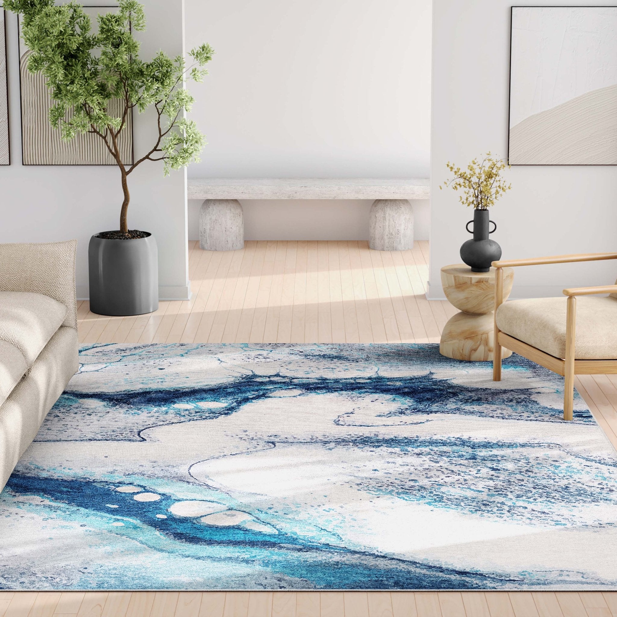Tokyo Abstract Marble Blue Flatweave Rug、mySite、gigharbornorthrealestate
