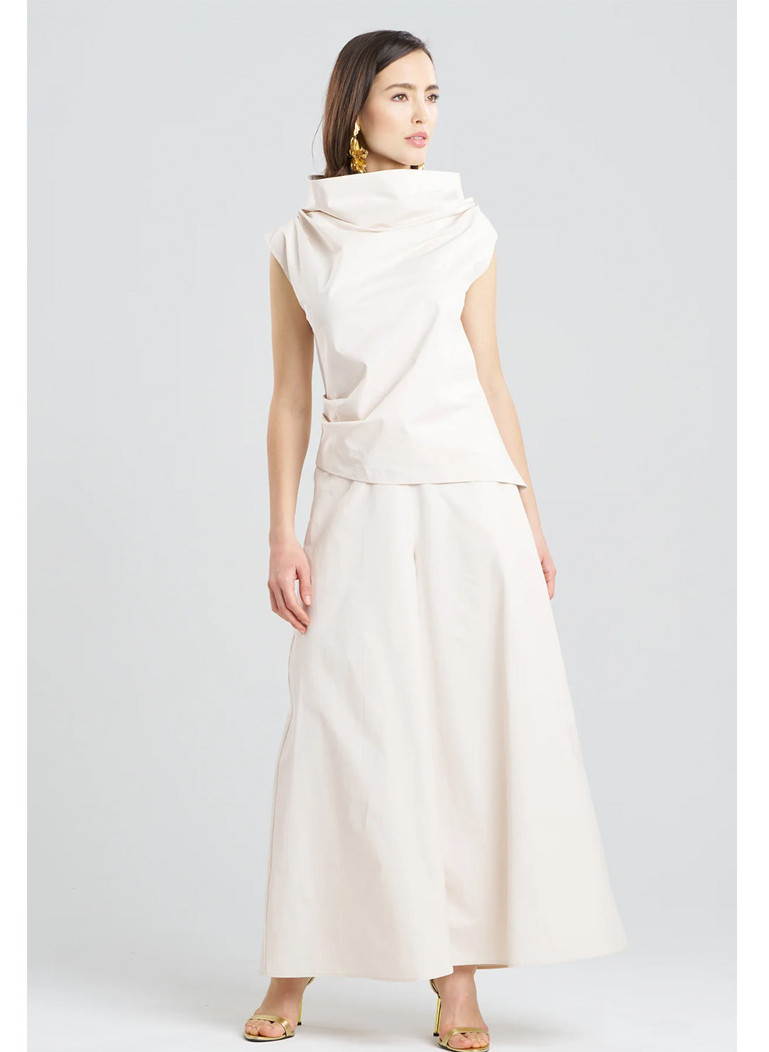  Tech Cotton Taffeta Ivory Asymmetric Funnel Neck Top、mySite、justintrudeaud