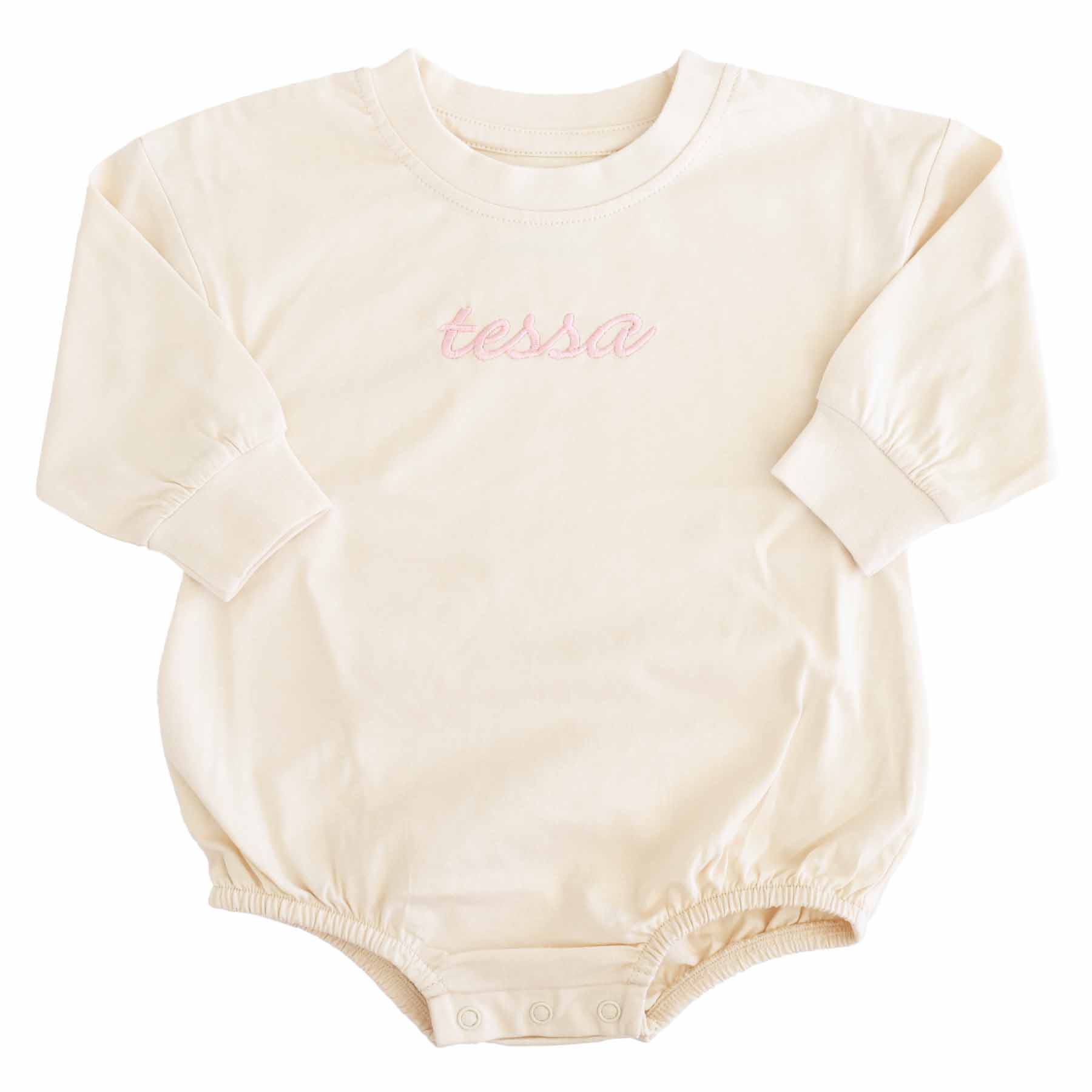  Personalized Script Name Long Sleeve Bubble Romper | Natural、mySite、layawaytickets