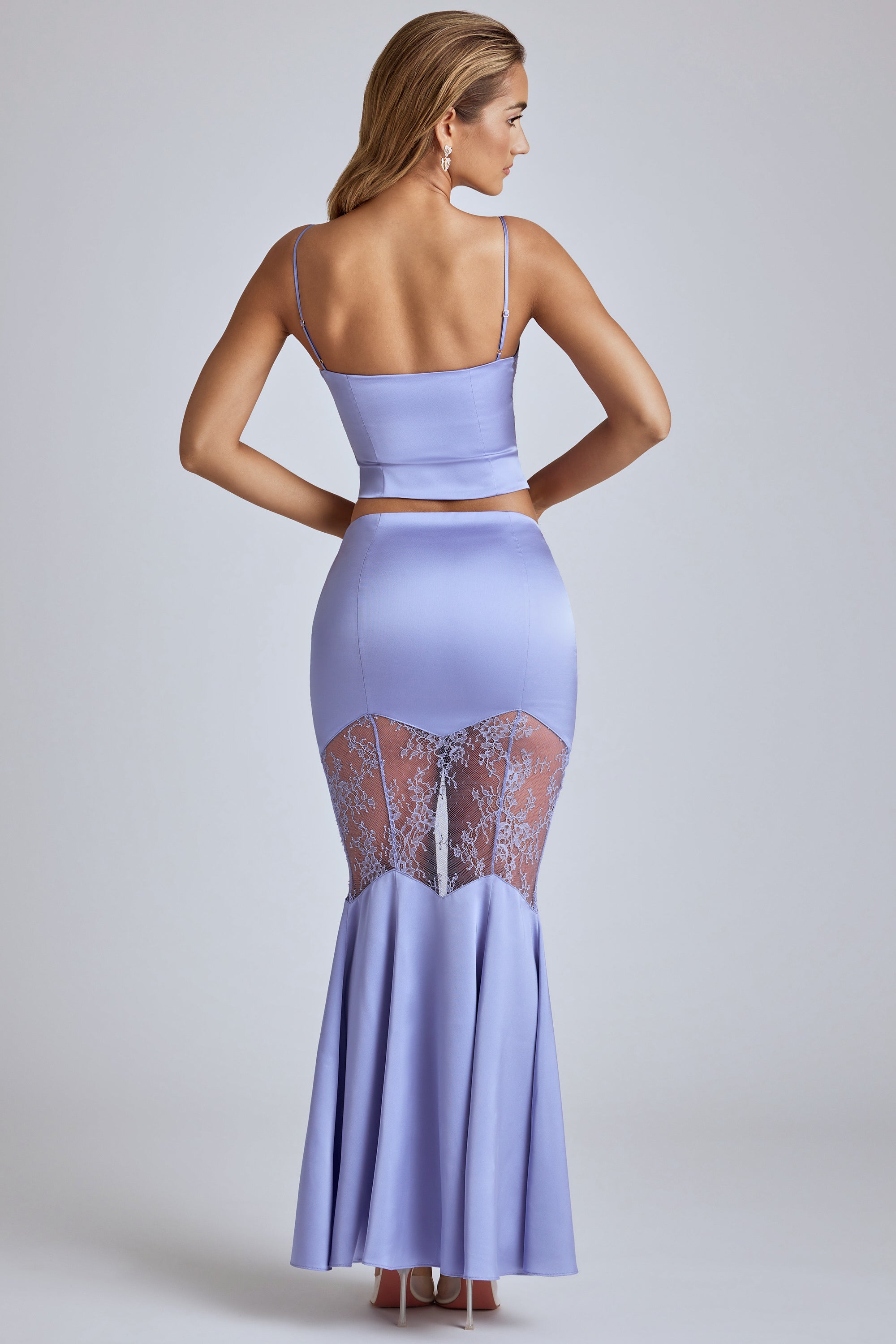 Lace Panel Fishtail Gown Skirt in Blue Lavender、mySite、solidvoid