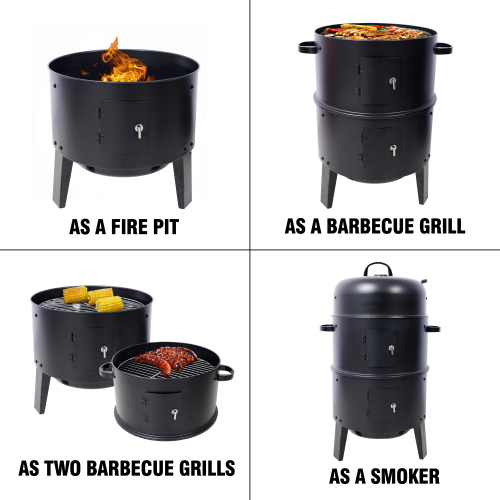 Charcoal Smoker Grill Wood Smoker Grills Outdoor Cooking 16 Inch Vertical Smoker Portable BBQ Grill for Camping, Black、、eastwooduniform