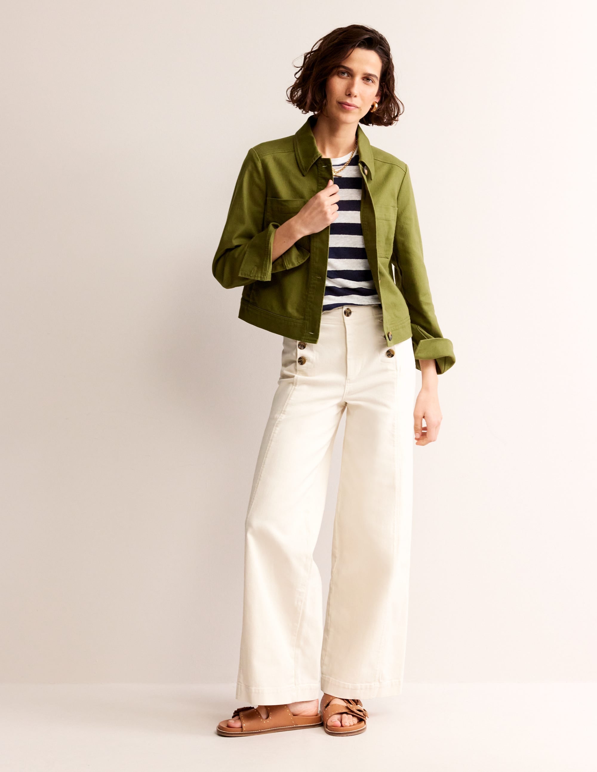  Louisa Crew Neck Linen T-shirt-Navy, Ivory Stripe、mySite、ashleygrahame