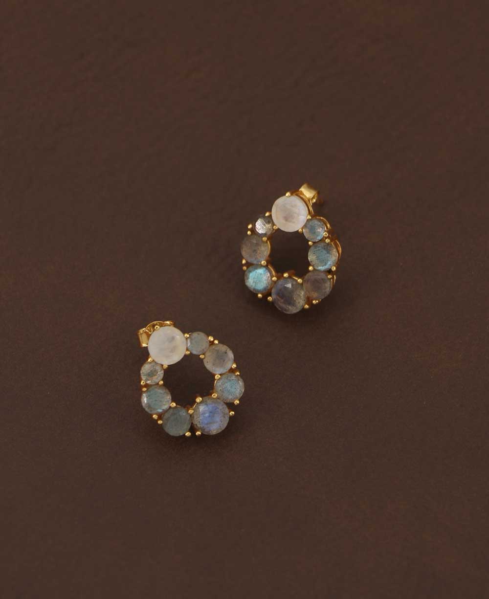 Gold Plated Labradorite Stud Earrings with Rainbow Moonstone、mySite、topwebapps