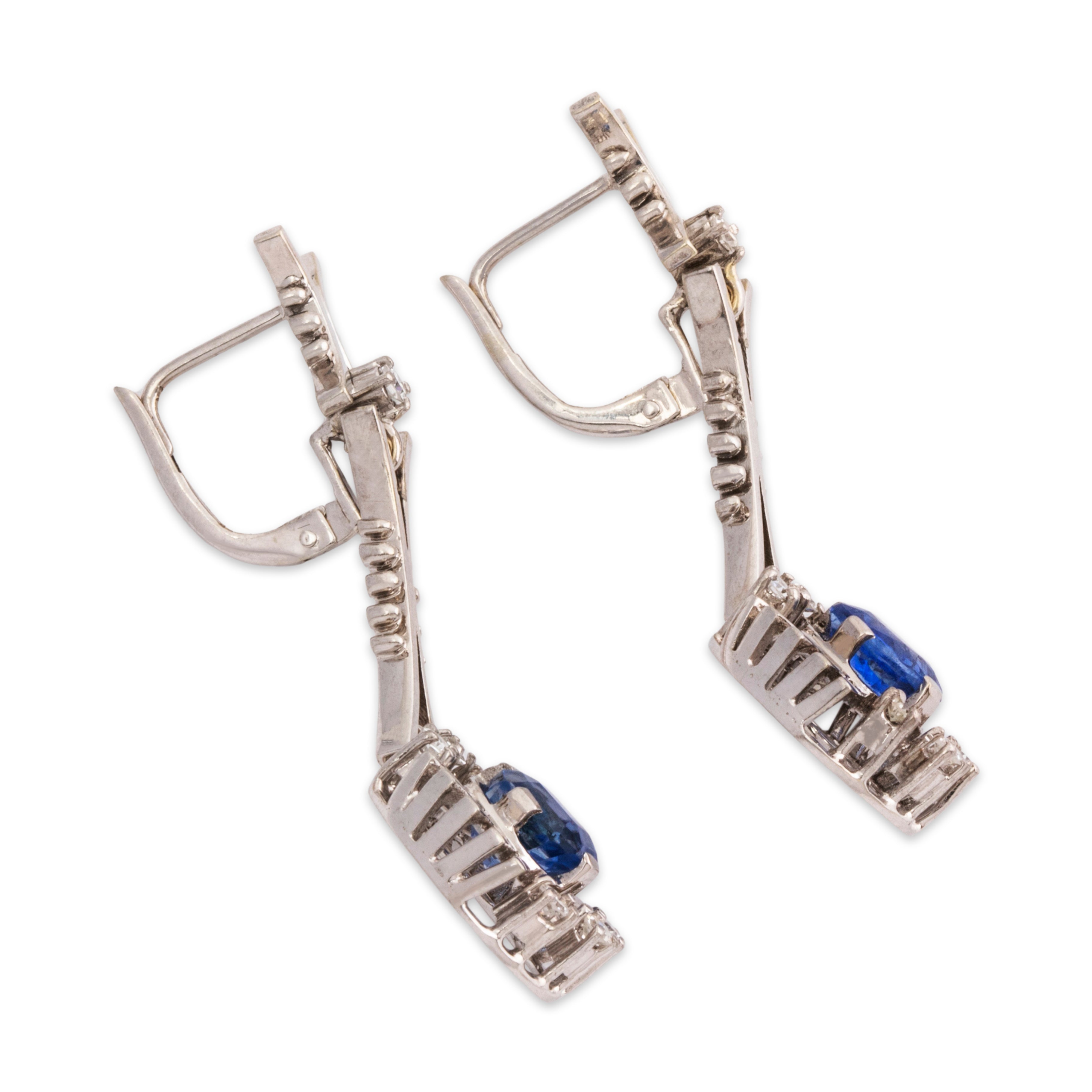 Vintage 18k White Gold 1.72cttw No Heat Sapphire Diamond Dangle Earrings、mySite、hinf8tx79