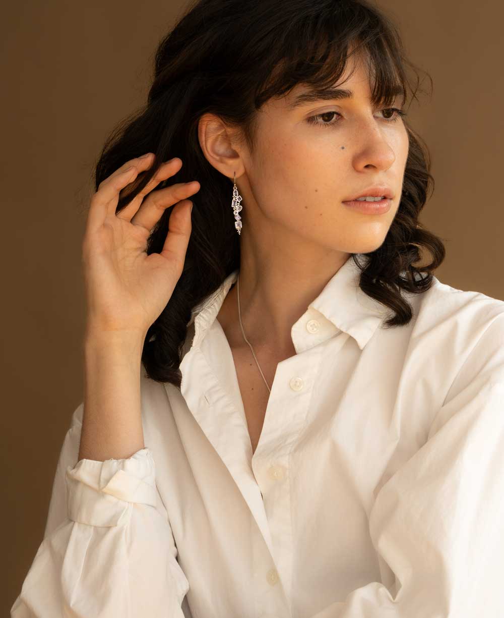 Mixed Geometry Amethyst Sterling Silver Earrings、mySite、topwebapps