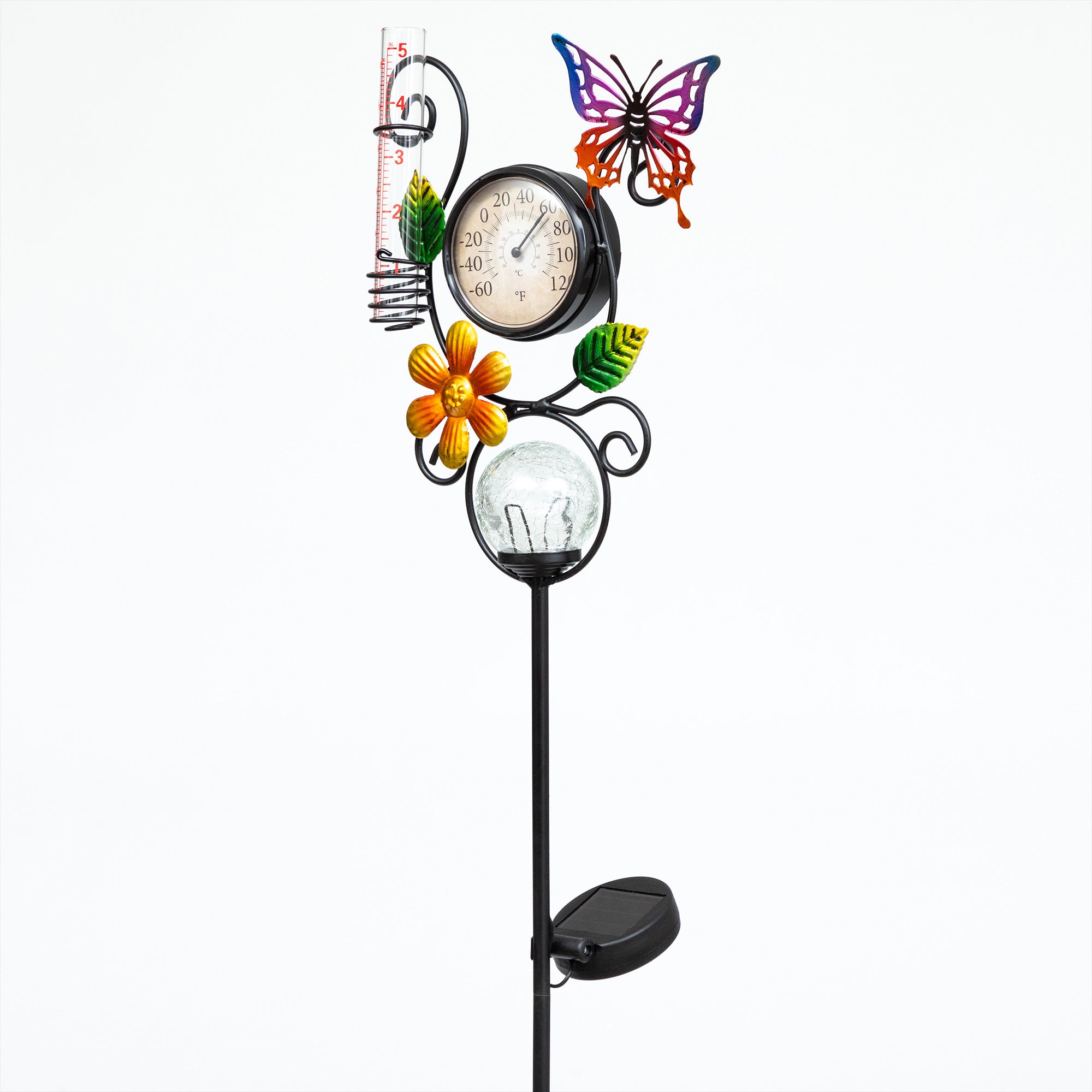 Harmony Rain Gauge Solar Thermometer Garden Stake、mySite、camillekostekn