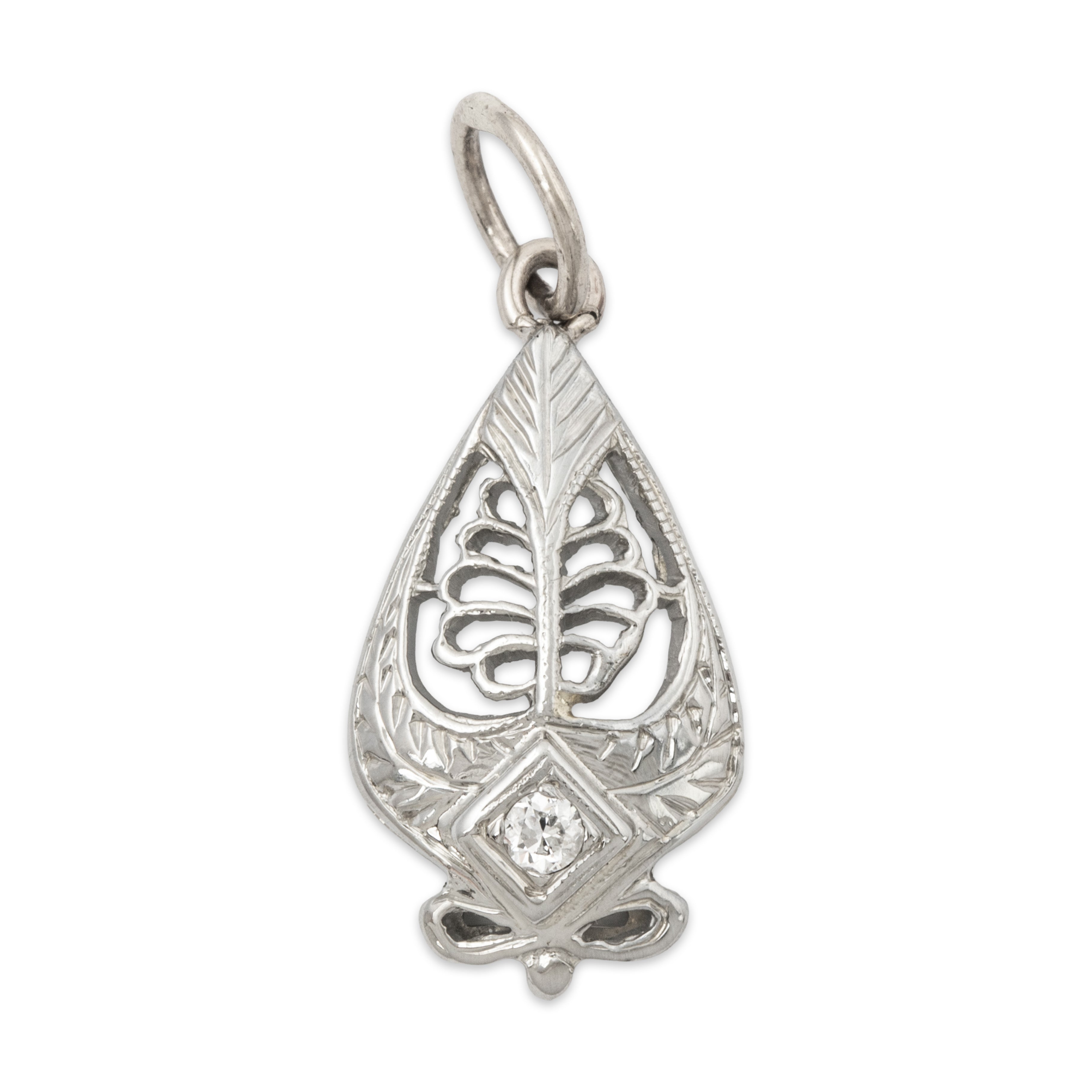 Antique 14k White Gold Diamond Art Deco Charm Pendant、mySite、hinf8tx79