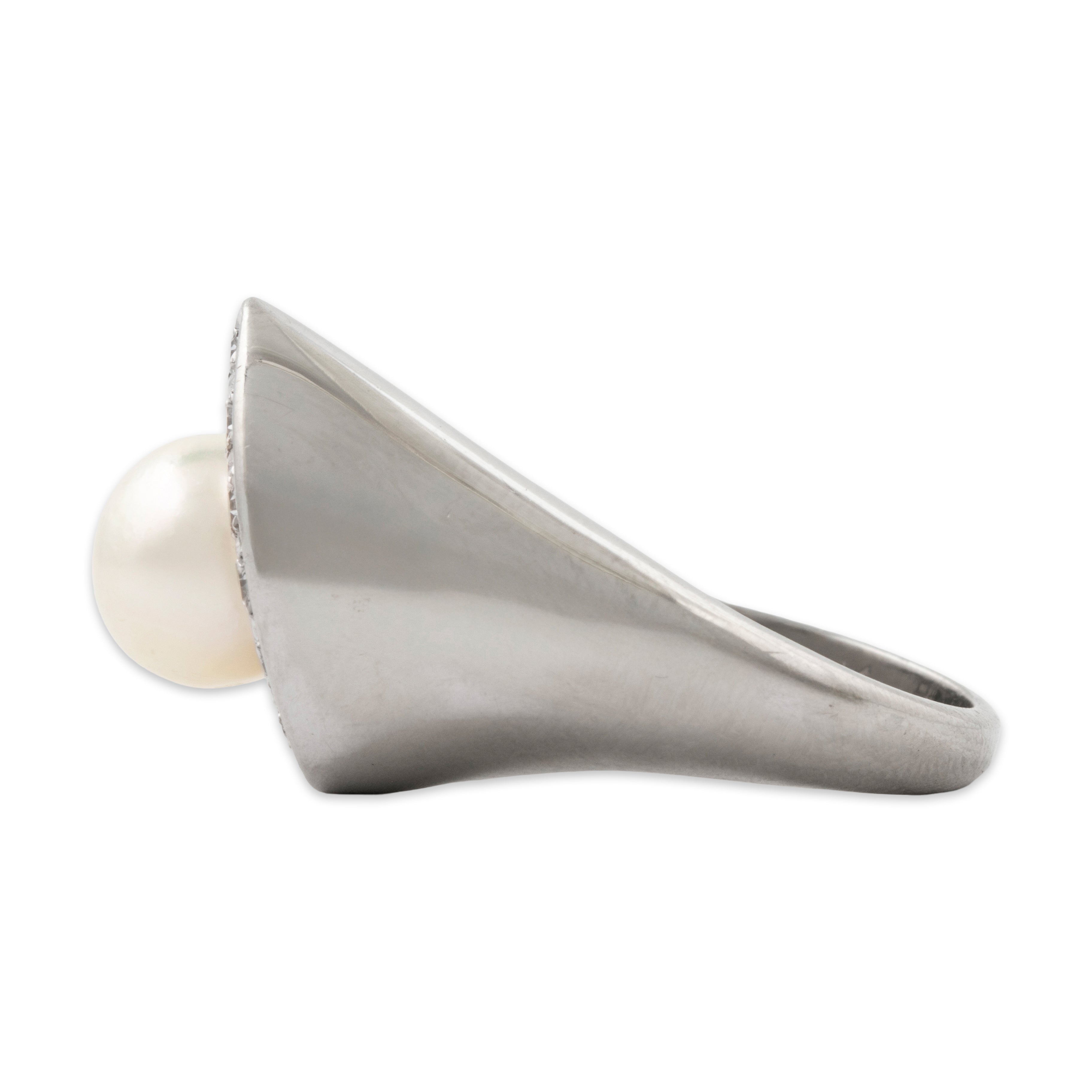 Vintage Heavy 14k White Gold Pearl Diamond Chic Modernist Ring 6.25、mySite、hinf8tx79