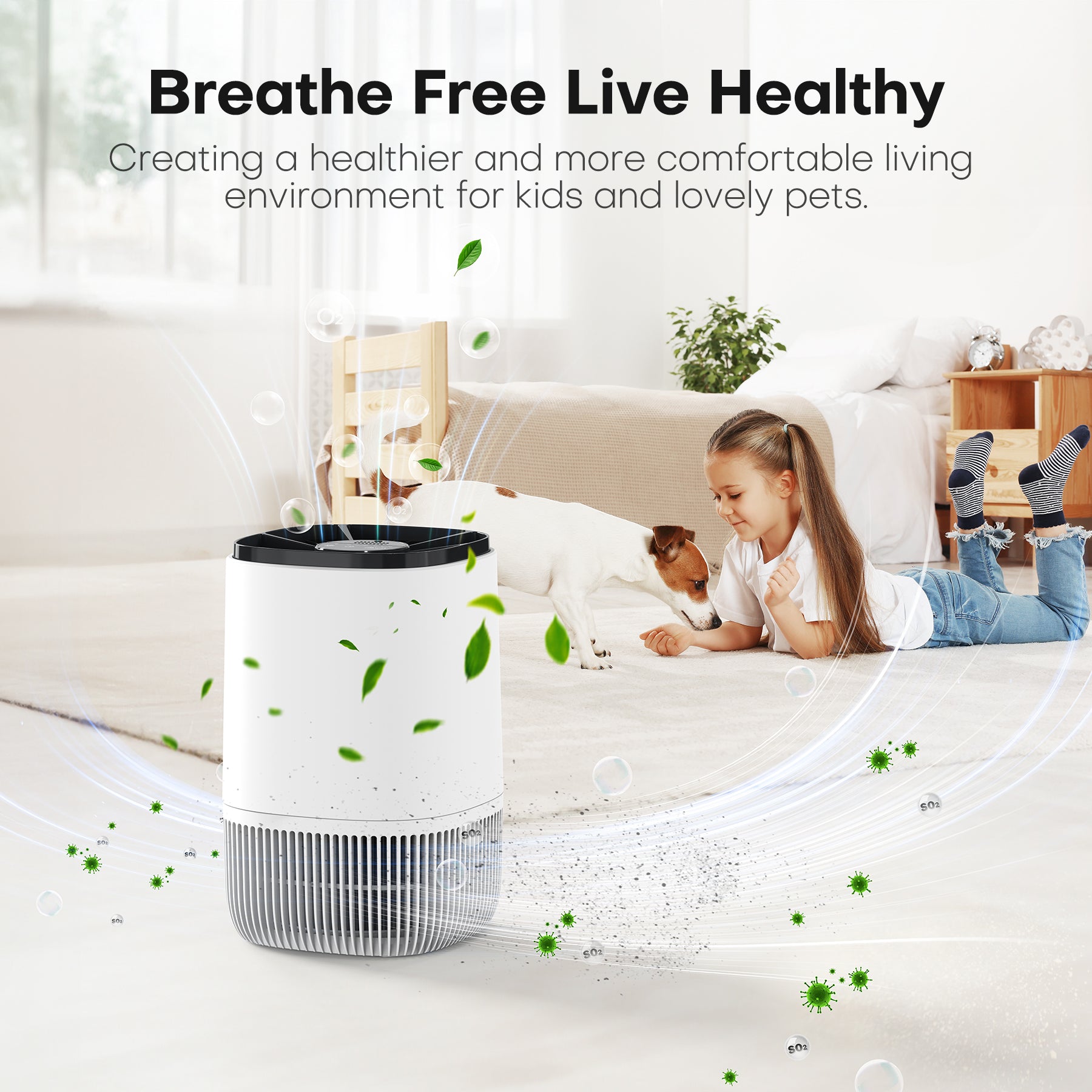 KLOUDIC Air Purifier for Home Bedroom, Hepa 3-in-1 Filter Cleaner with Aromatherapy Function for Better Sleep, Smoke, Pet Dander, Odor, Dust, Office, White、mySite、fannypackpong