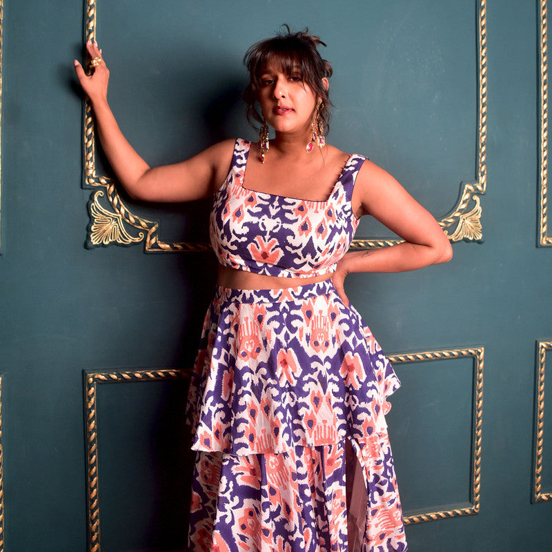 Cotton Co Ord Set For Women | Top & Skirt | Block Print | Blue、mySite、camillekostekn