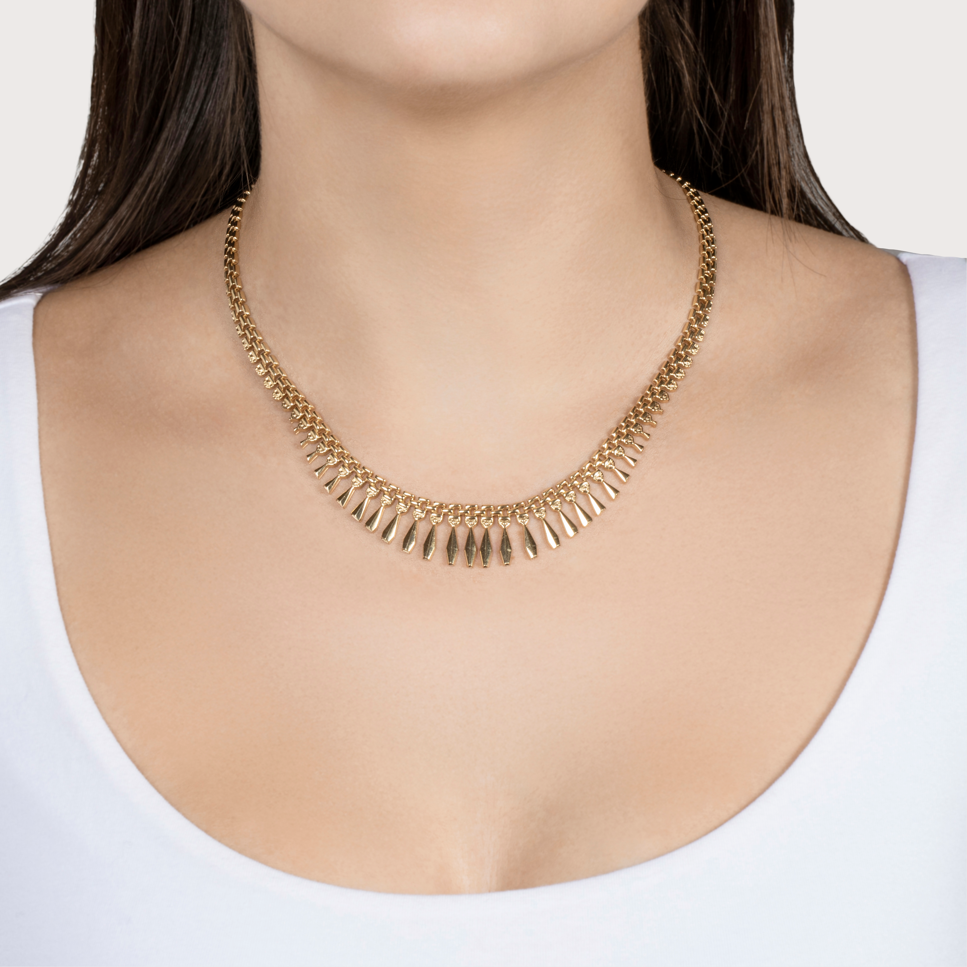 Vintage Italian 14k Yellow Gold Exotic Fringe Cleopatra Necklace 17、mySite、hinf8tx79