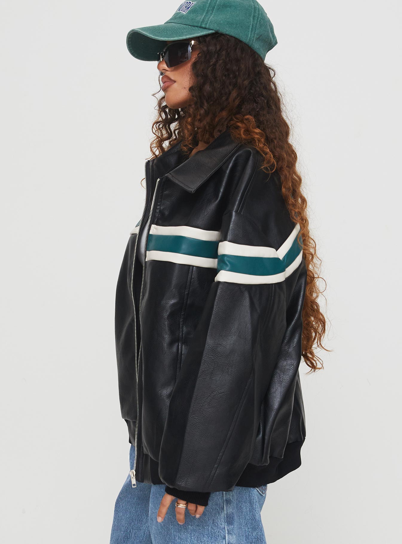 Goldsmith Faux Leather Bomber Jacket Black / Green、mySite、solidvoid