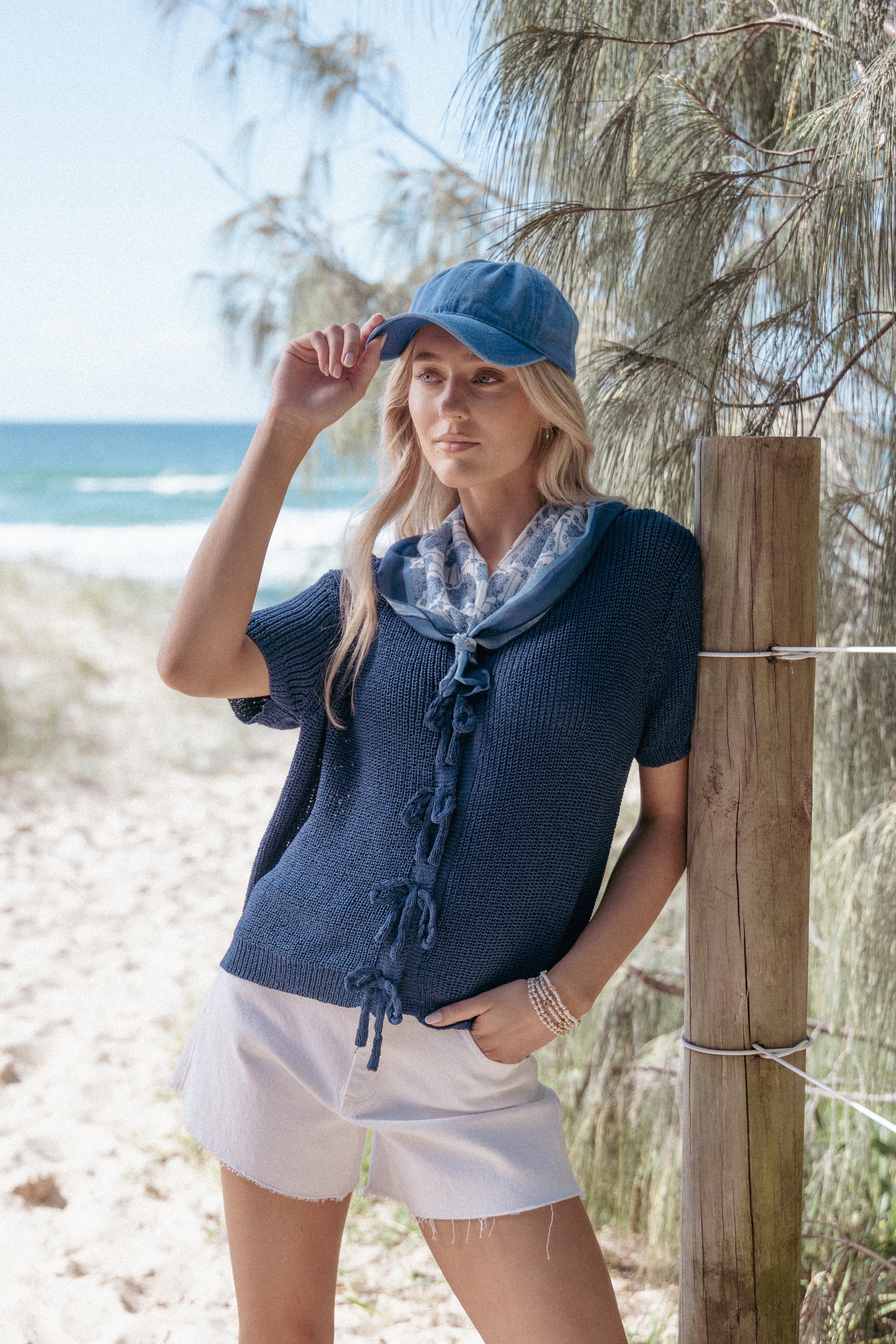  Gemma Short Sleeve Bow Cardigan - Navy、mySite、sugarbowlscore