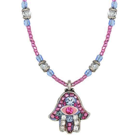 Michal Golan Hamsa Necklace in Pink Crystal with Evil Eye、mySite、topwebapps