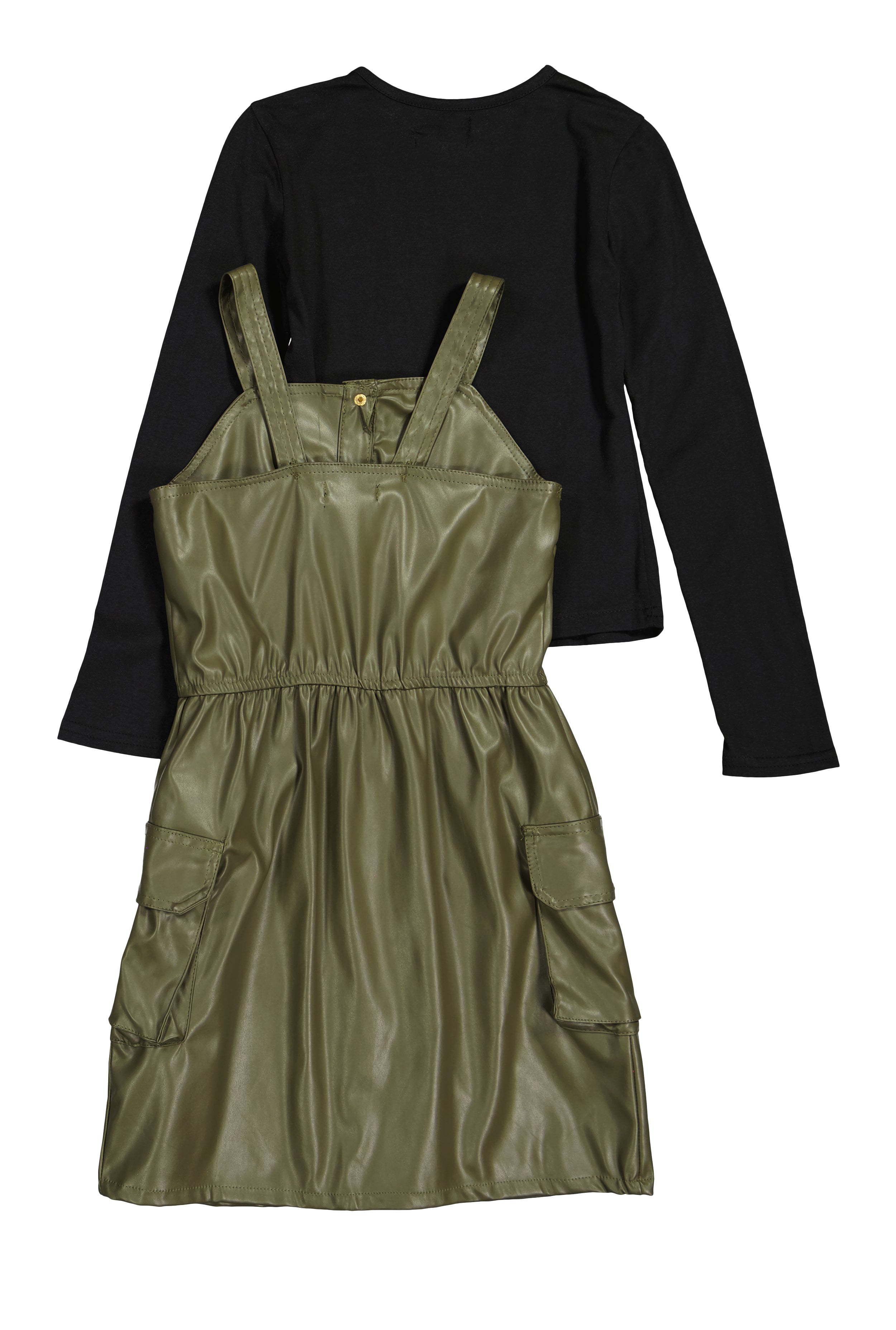 Girls Faux Leather Cargo Dress with Long Sleeve Top、mySite、camillekostekn