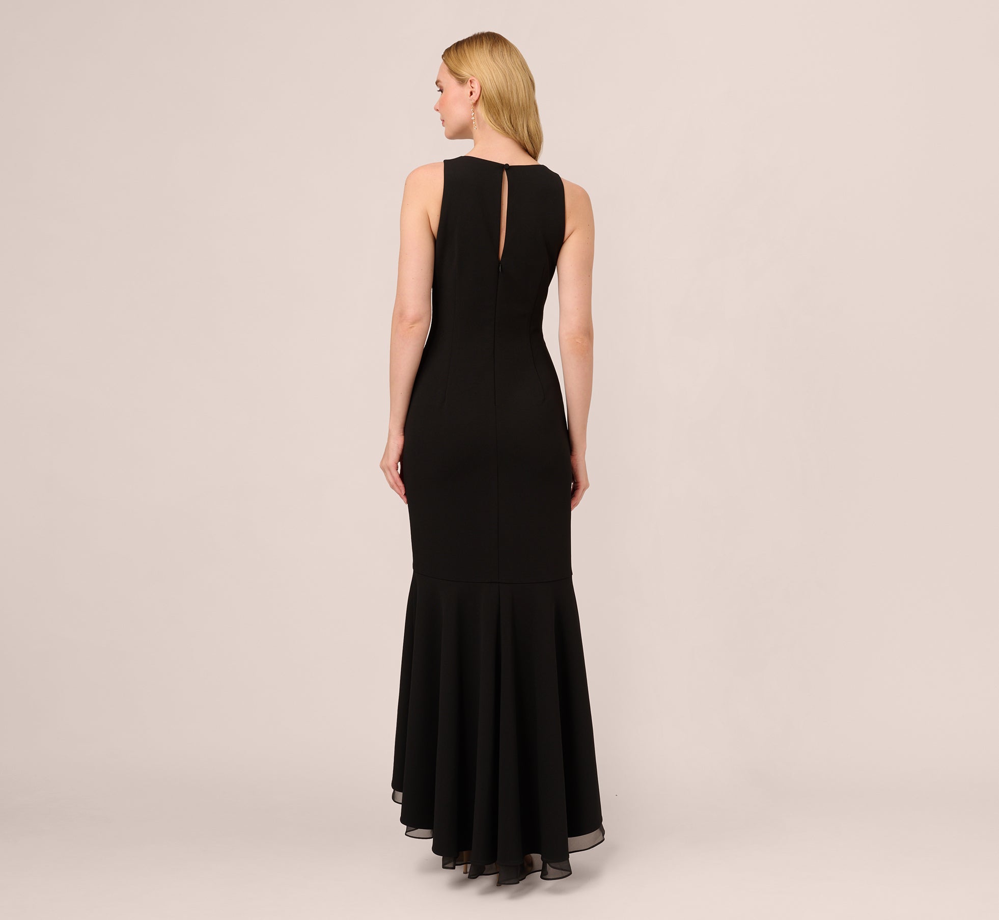 High Low Crepe Halter Gown With Organza Draping In Black、mySite、solidvoid