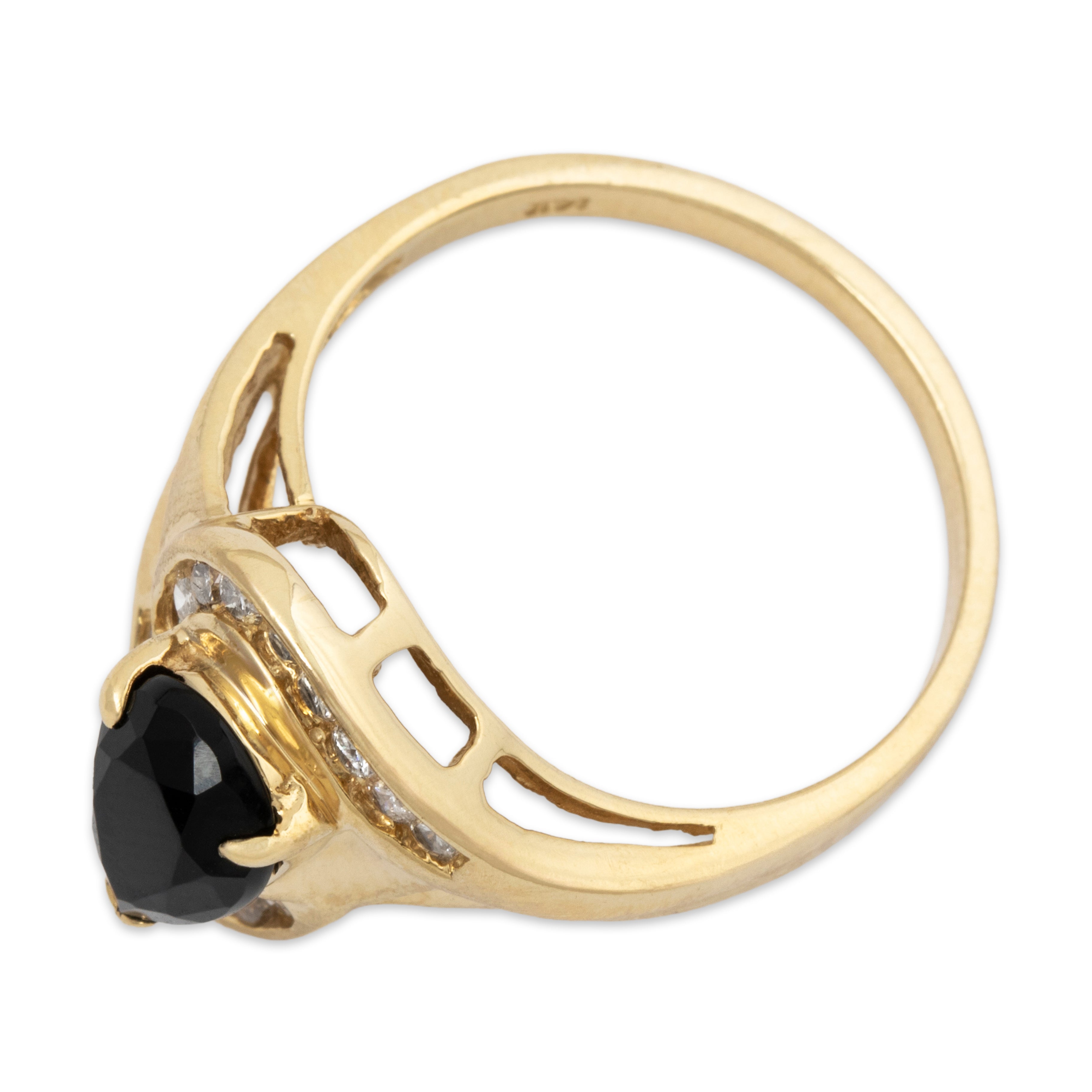 Vintage 14k Yellow Gold Onyx .208cttw Diamond Elegant Pear Bypass Ring 7.00、mySite、hinf8tx79