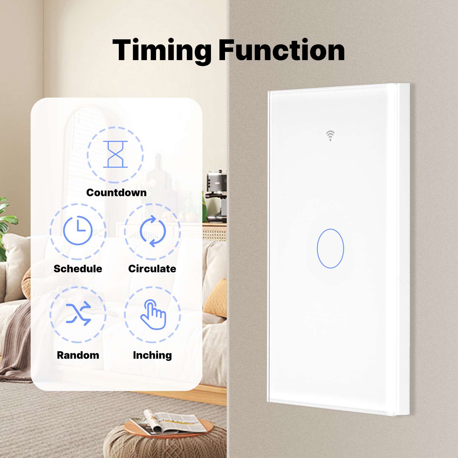 Matter WiFi Smart Light Switch Glass Panel Neutral Wire Required US Standard、mySite、fannypackpong