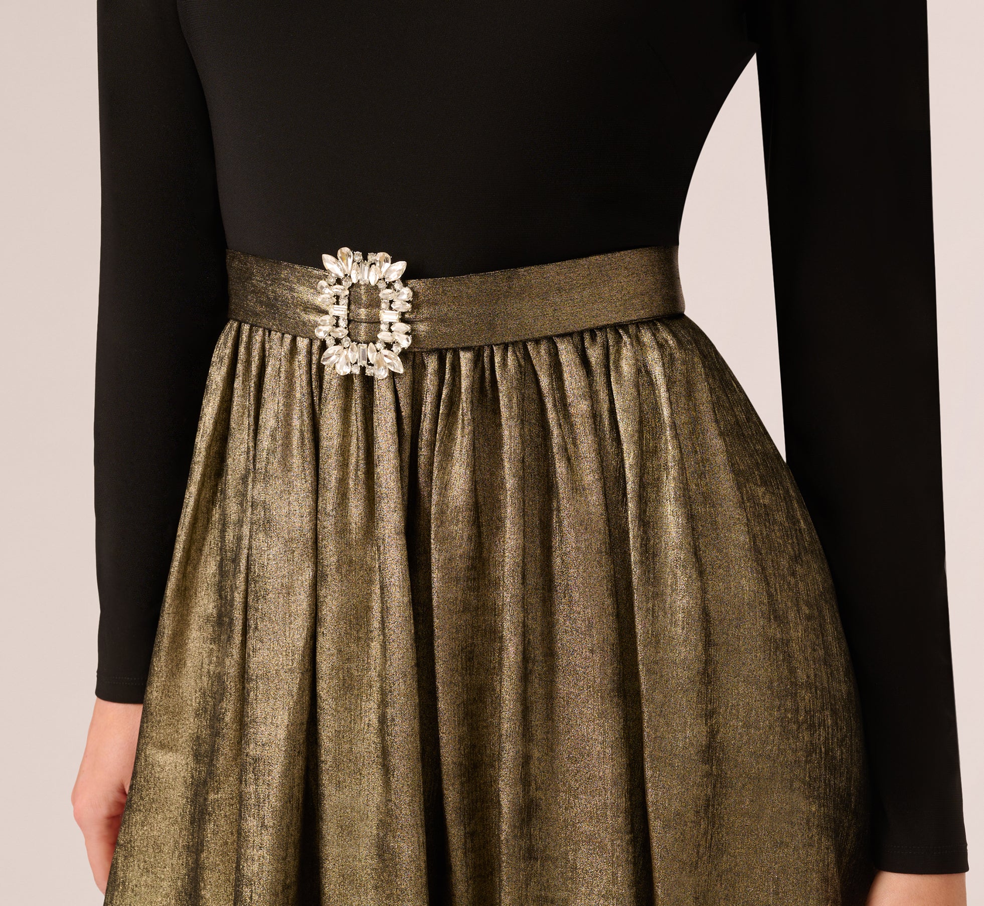 Jersey Metallic Combo Short Dress In Black Gold、mySite、solidvoid