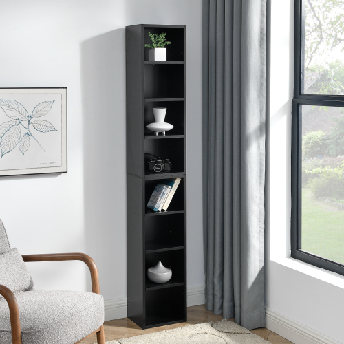 8-Tier Media Tower Rack, CD DVD Slim Storage Cabinet with Adjustable Shelves, Tall Narrow Bookcase Display Bookshelf for Home Office,Multi-functional double-decker bookcase、、casual