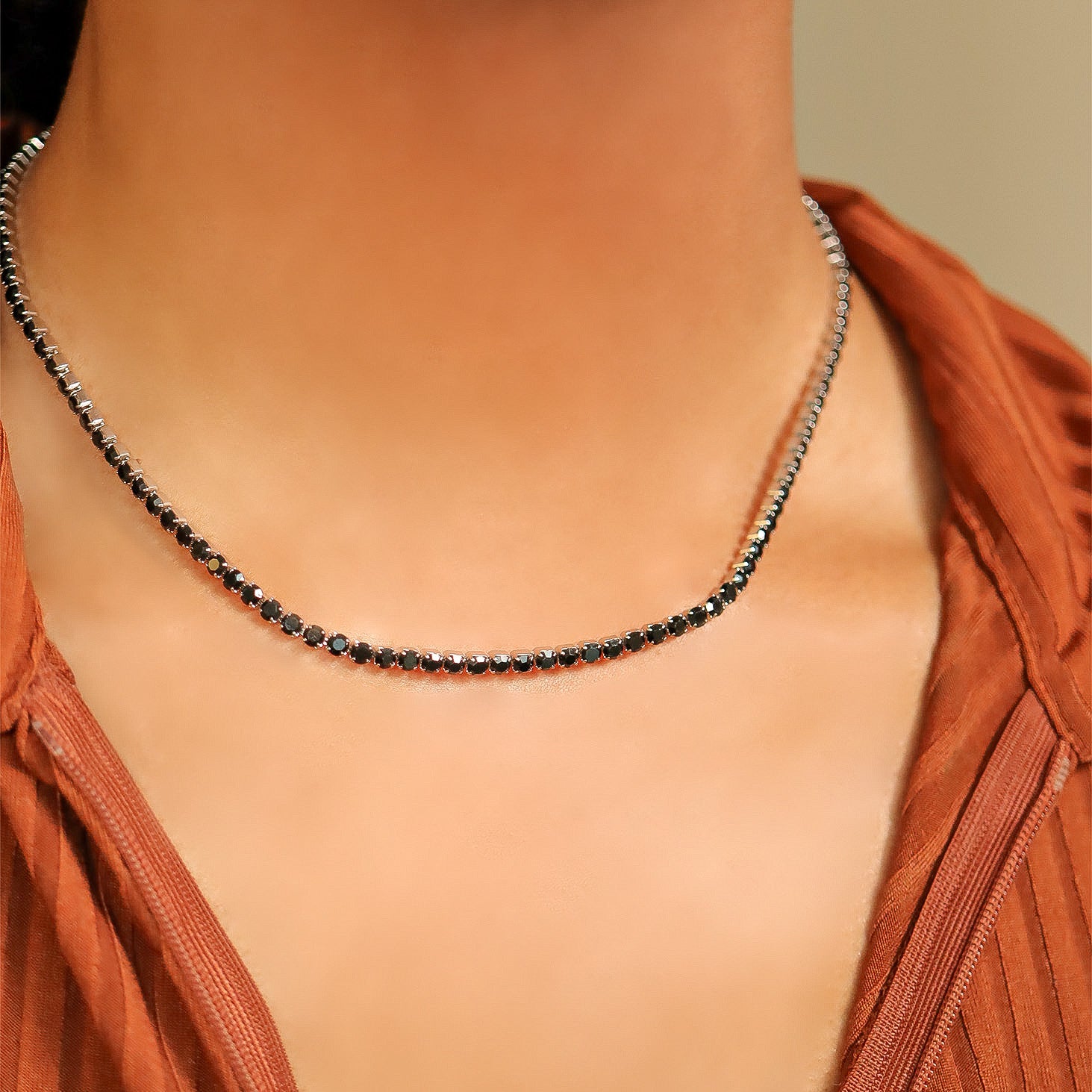 Stainless Steel Jet Rhinestone Tennis Chain Necklace / TNN0003、mySite、dreamappss