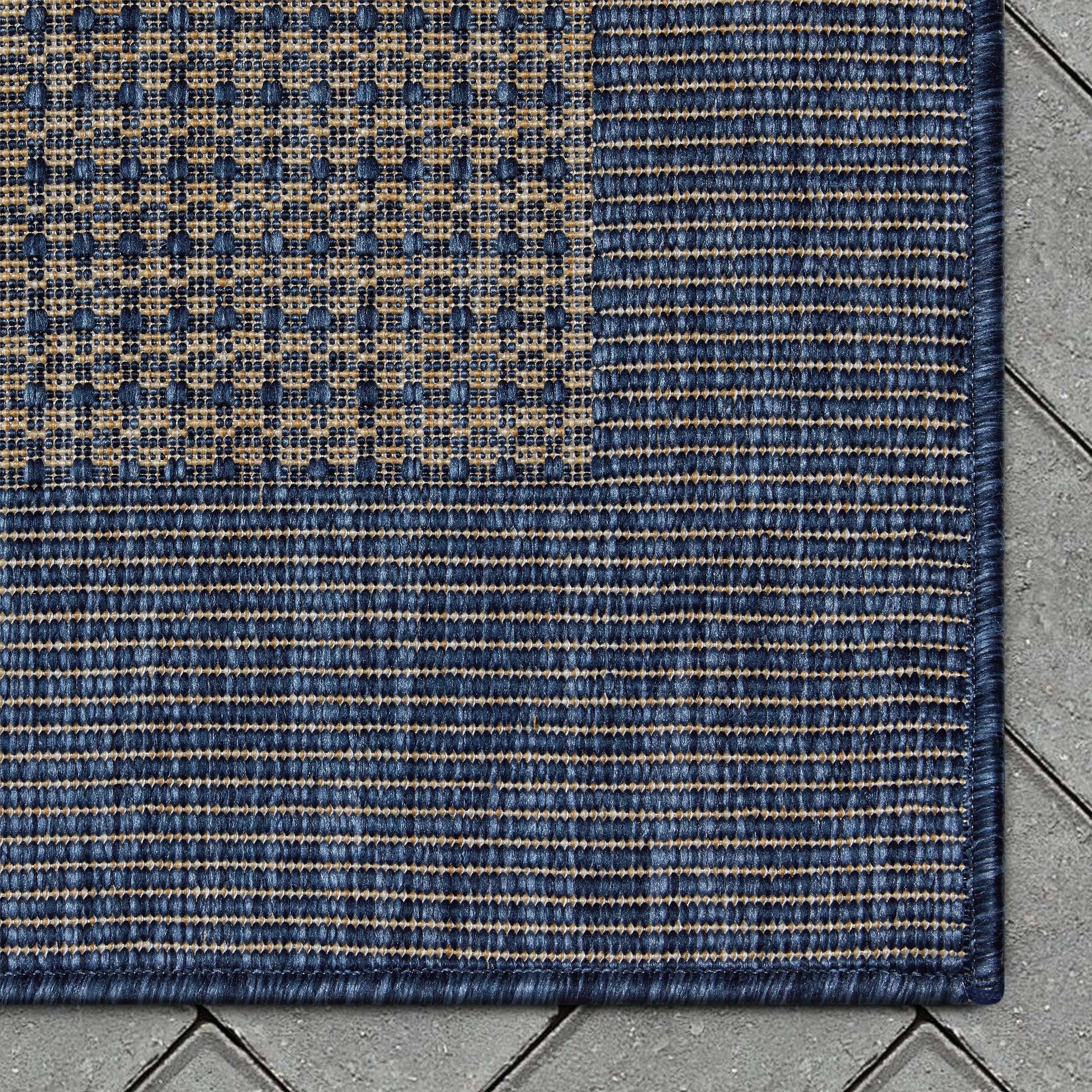 Odin Solid & Striped Border Indoor Outdoor Blue Flatweave Rug、mySite、gigharbornorthrealestate
