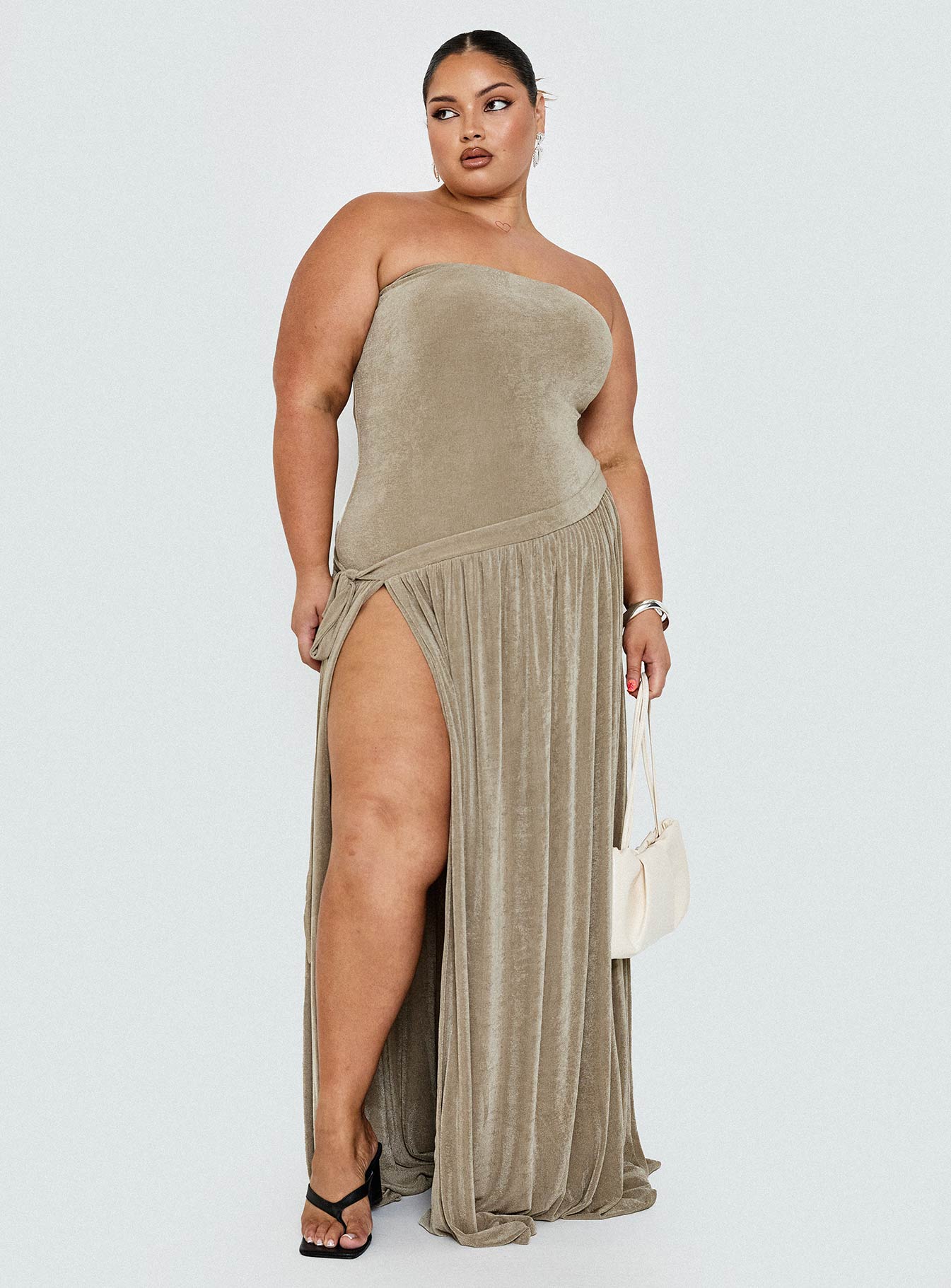 Inka Strapless Maxi Dress Taupe Curve、mySite、solidvoid