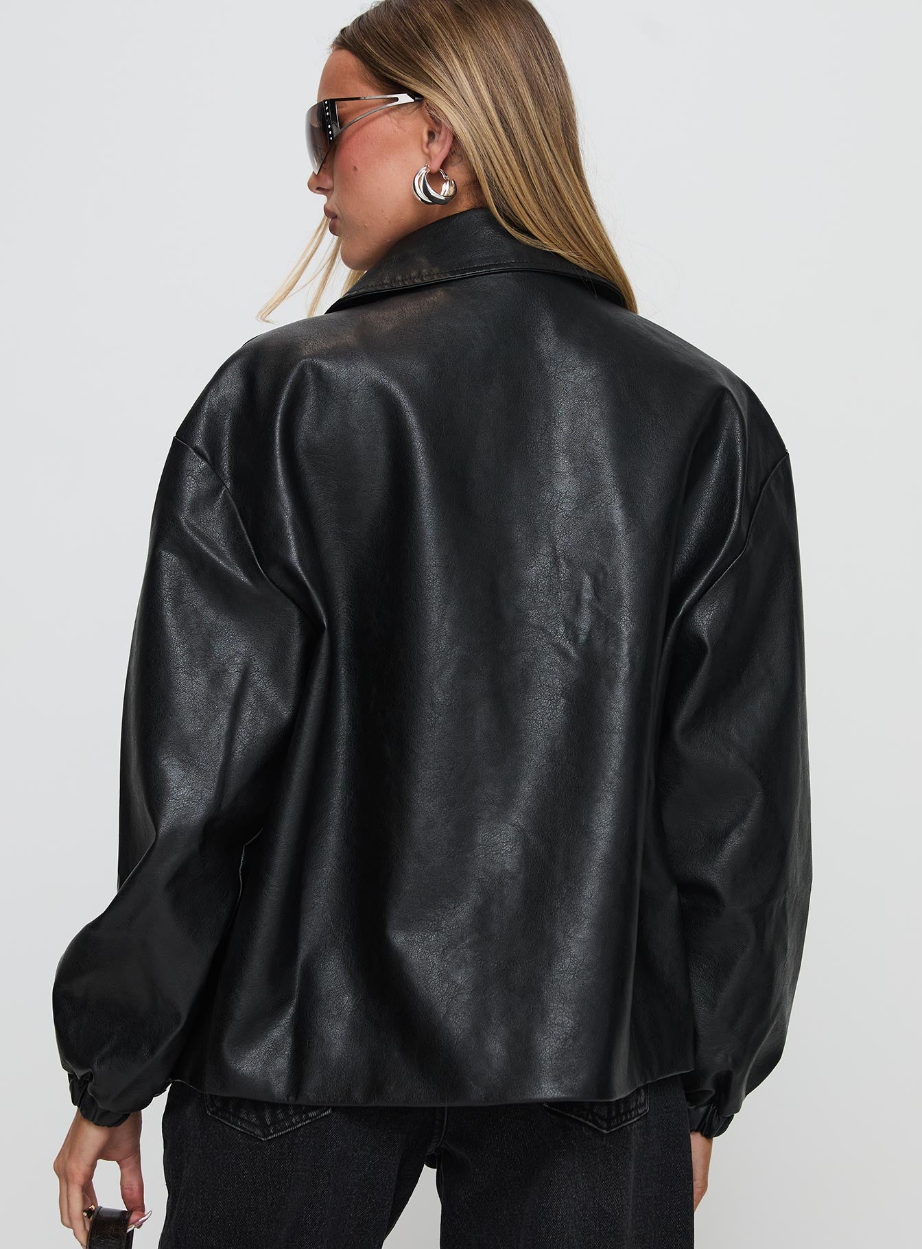 Missed Call Faux Leather Bomber Jacket Black、mySite、solidvoid