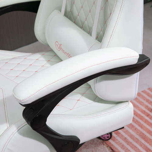 Vinsetto High Back PU Leather Gaming Chair, Racing Computer Chair with Swivel Wheels, Retractable Footrest, Headrest, Lumbar Support, and Armrest, White and Pink、、casual