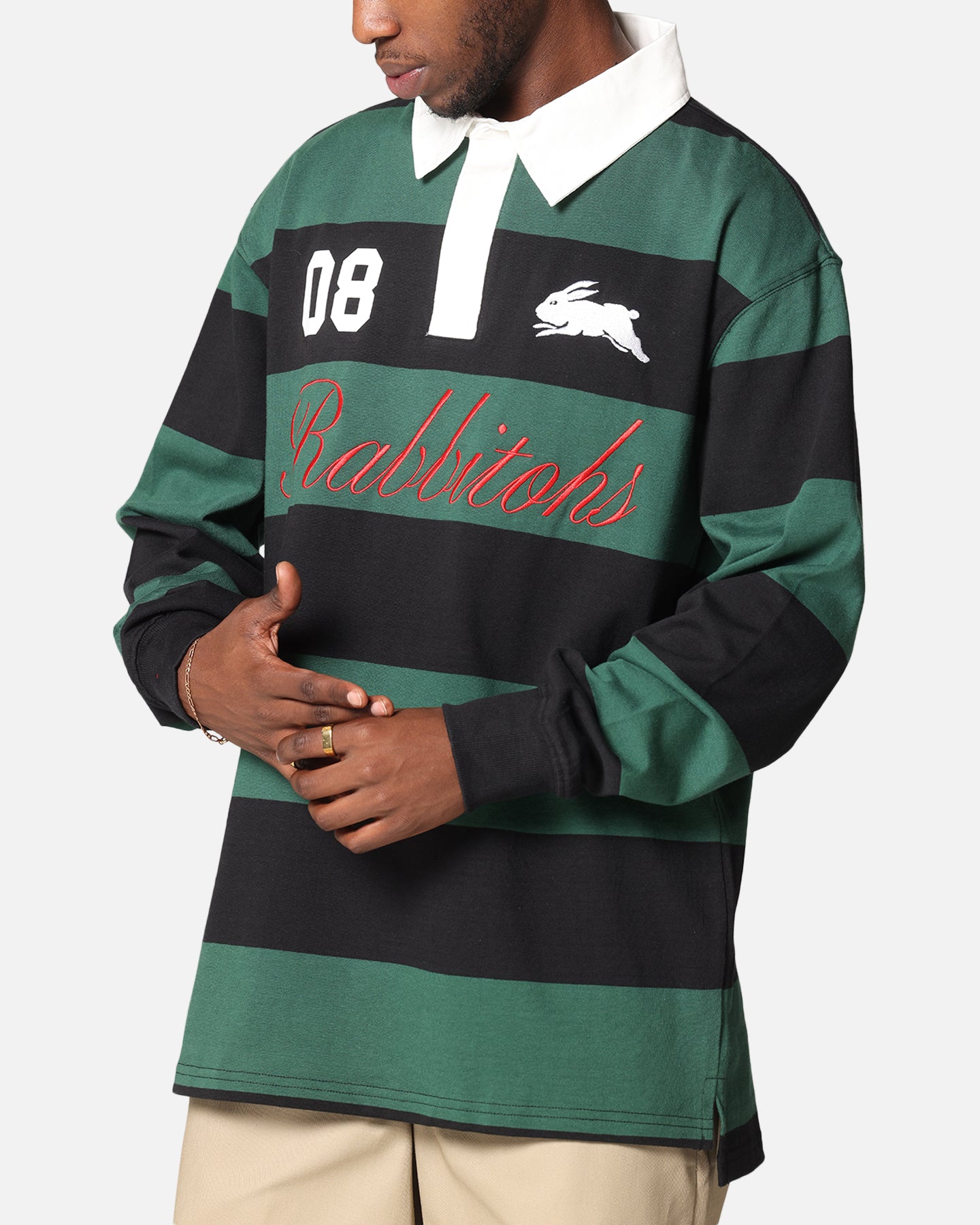 Bleacher Athletic South Sydney Rabbitohs NRL Stripe Rugby Polo Shirt Official Team Colour、mySite、zt4zffjzw