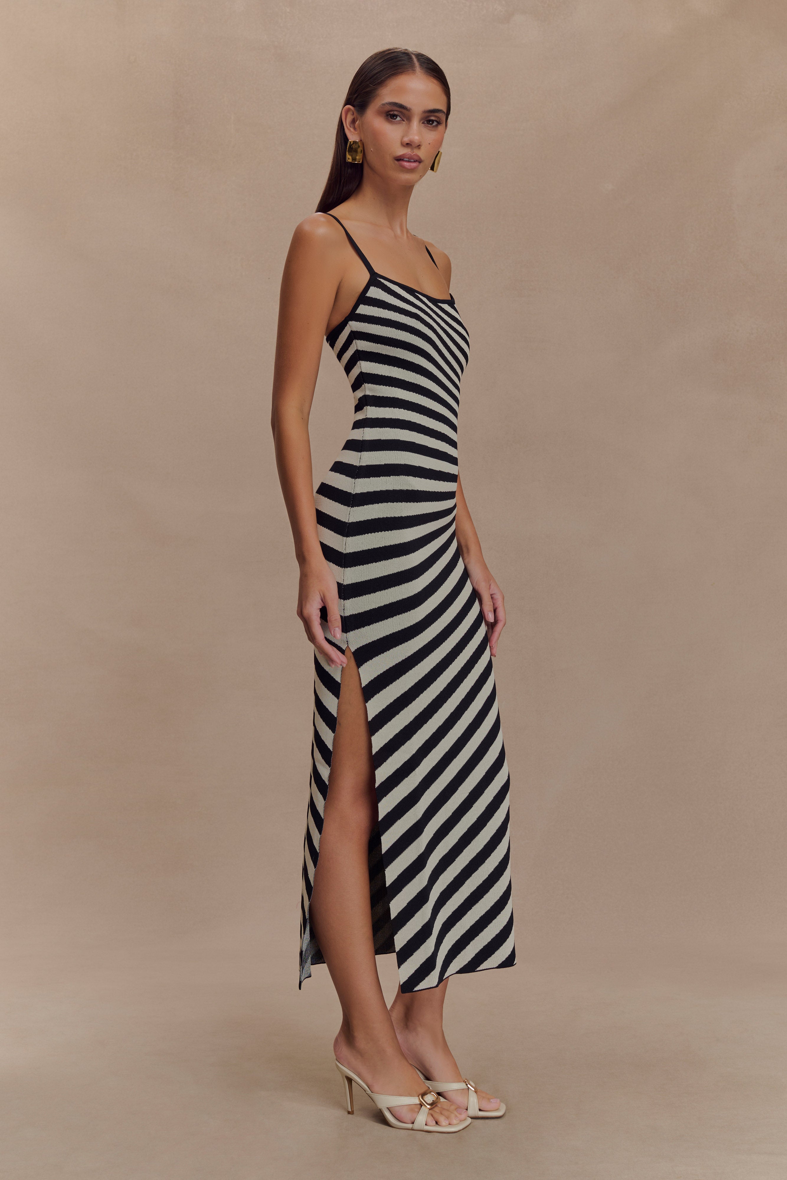 Raven Striped Knit Midi Dress - Black/White、mySite、solidvoid