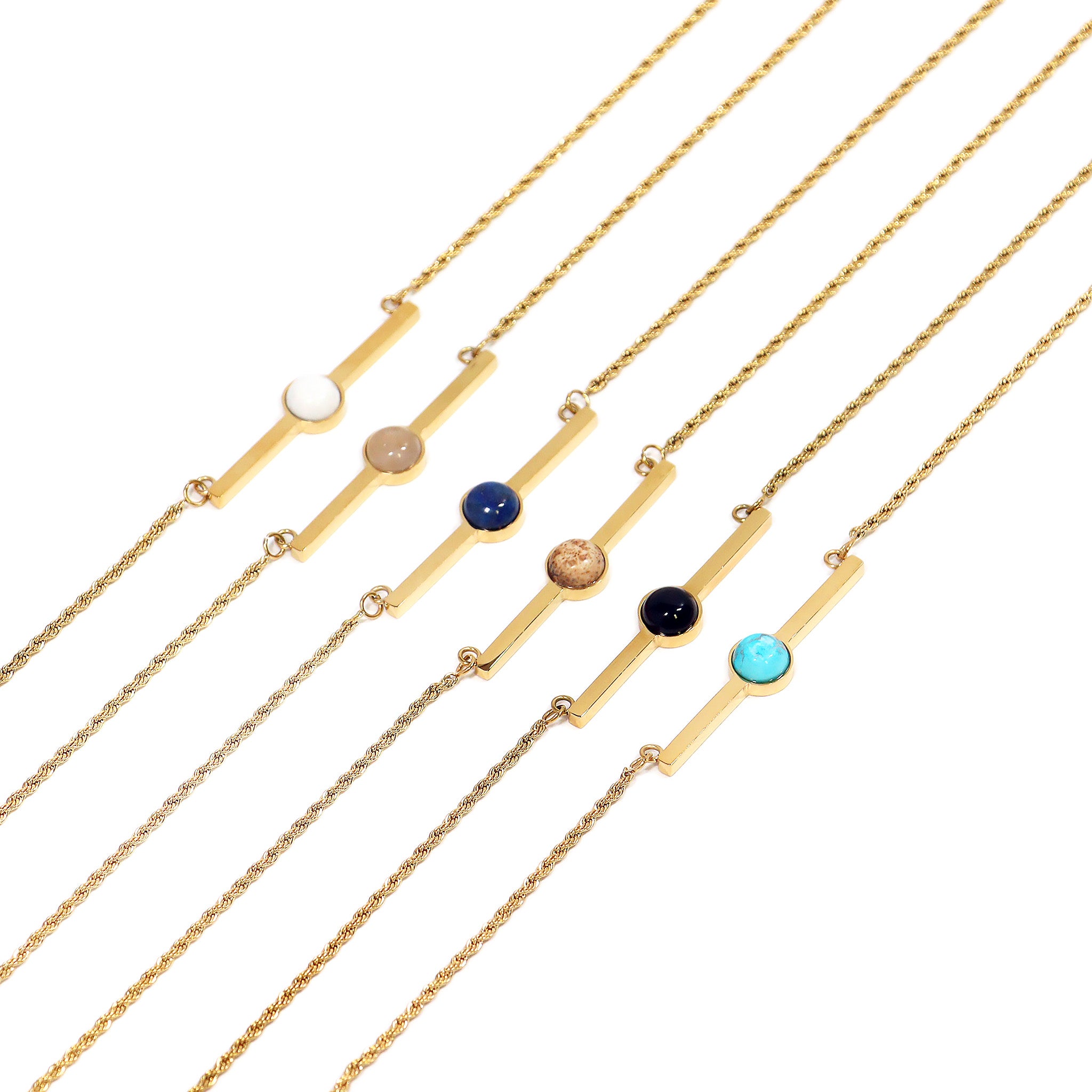 18K Gold PVD Stainless Steel Semi Precious Natural Stone Bar Necklace / CHN9965、mySite、dreamappss