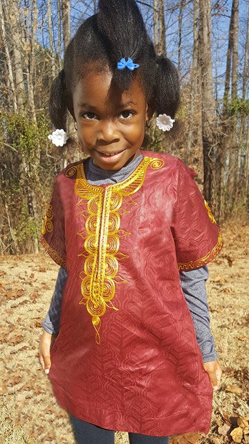 Girls-Boys Burgundy Dashiki with Gold Embroidery-DPC100D、mySite、solidvoid