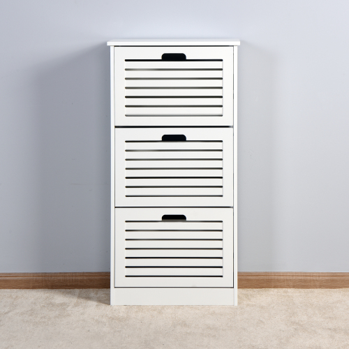 Wooden Shoe Cabinet for Entryway, White Shoe Storage Cabinet with 3 Flip Doors 20.94x9.45x43.11 inch、、casual