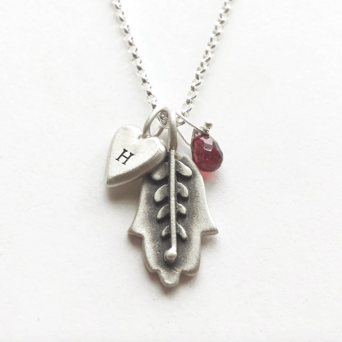 Botanical Hamsa Combination Sterling Silver Necklace by Emily Rosenfeld in Hebrew、mySite、topwebapps
