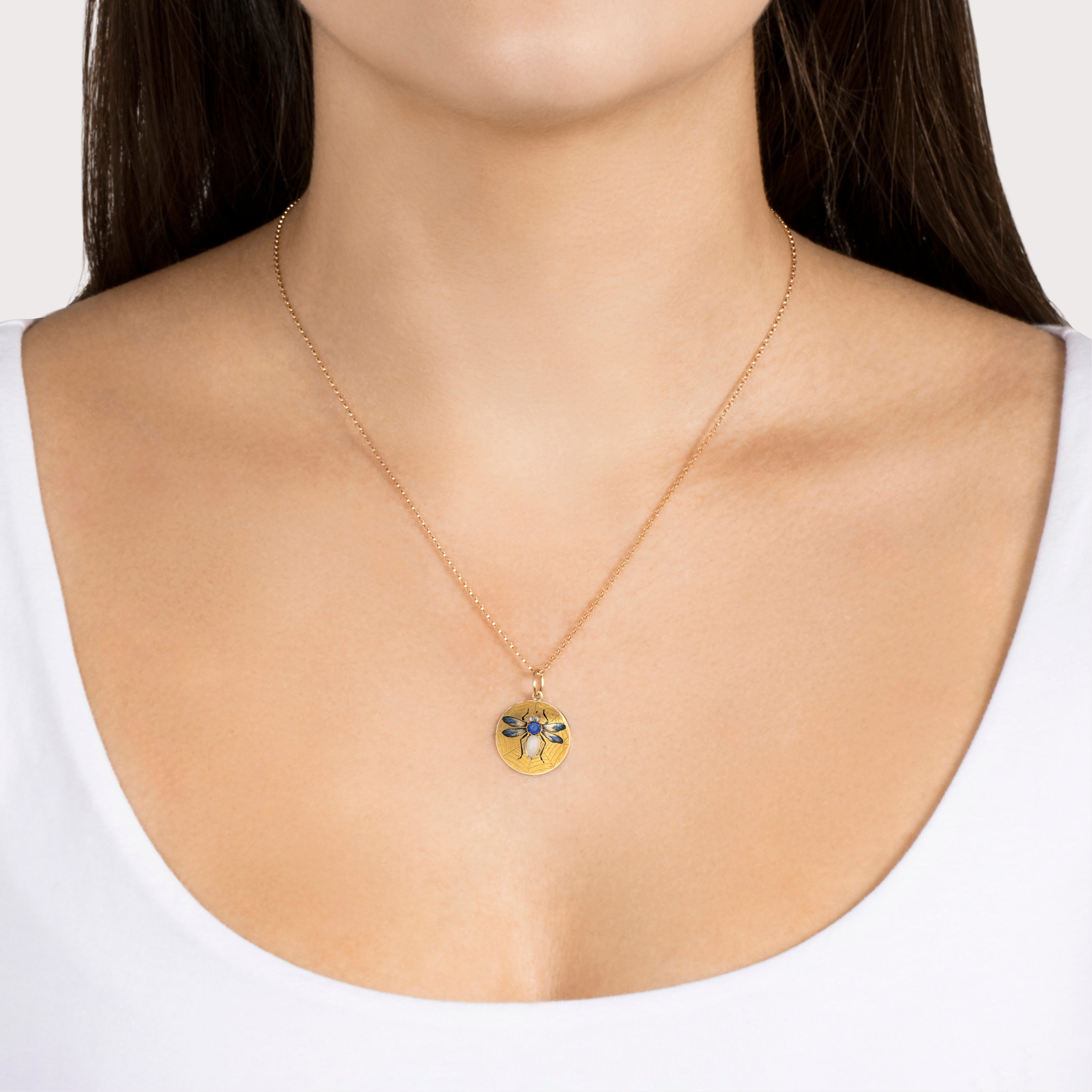 Antique 14k Yellow Gold Opal Sapphire Diamond Enamel Webbed Bug Charm Pendant、mySite、hinf8tx79