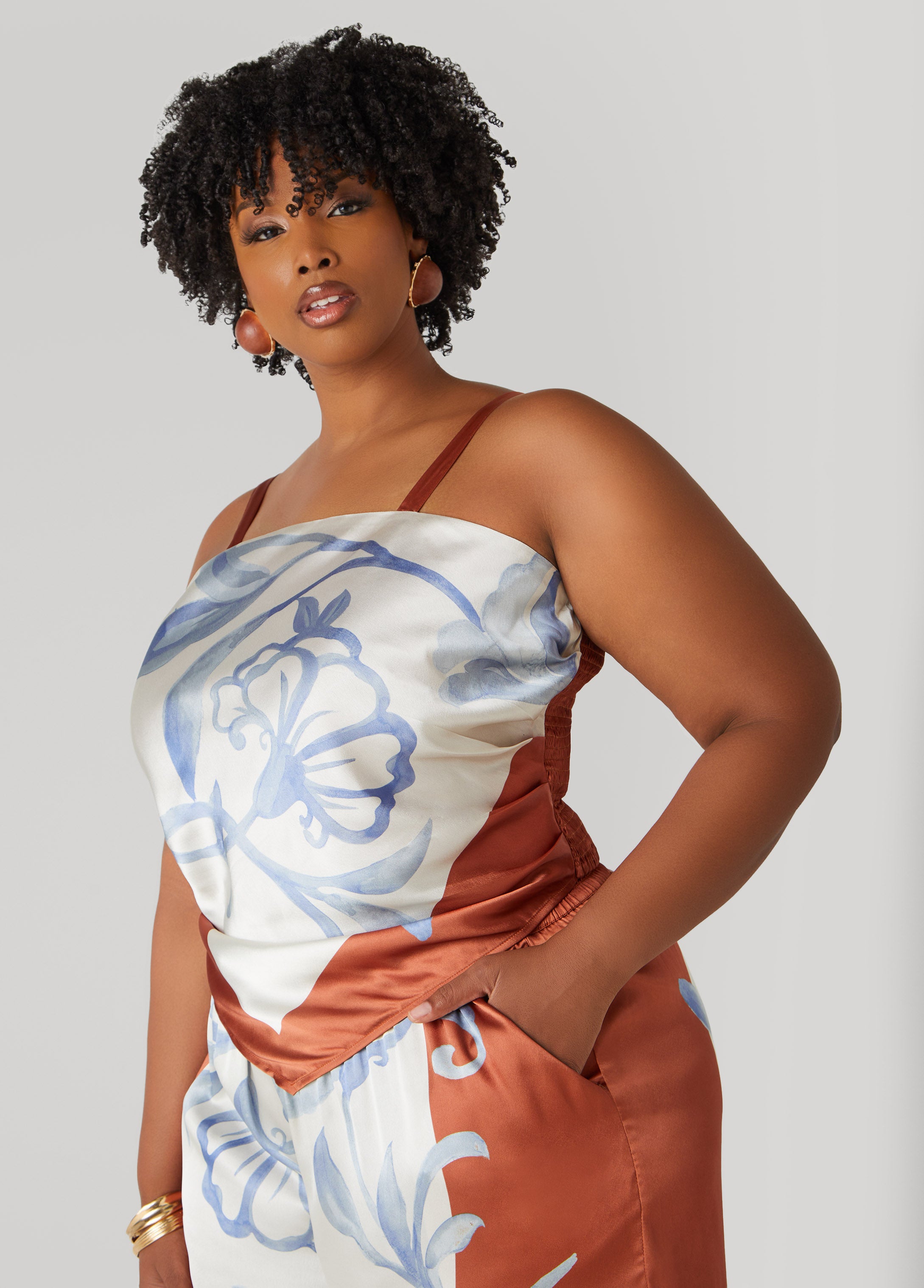 Shirred Floral Satin Top、mySite、bengalsvssteelers