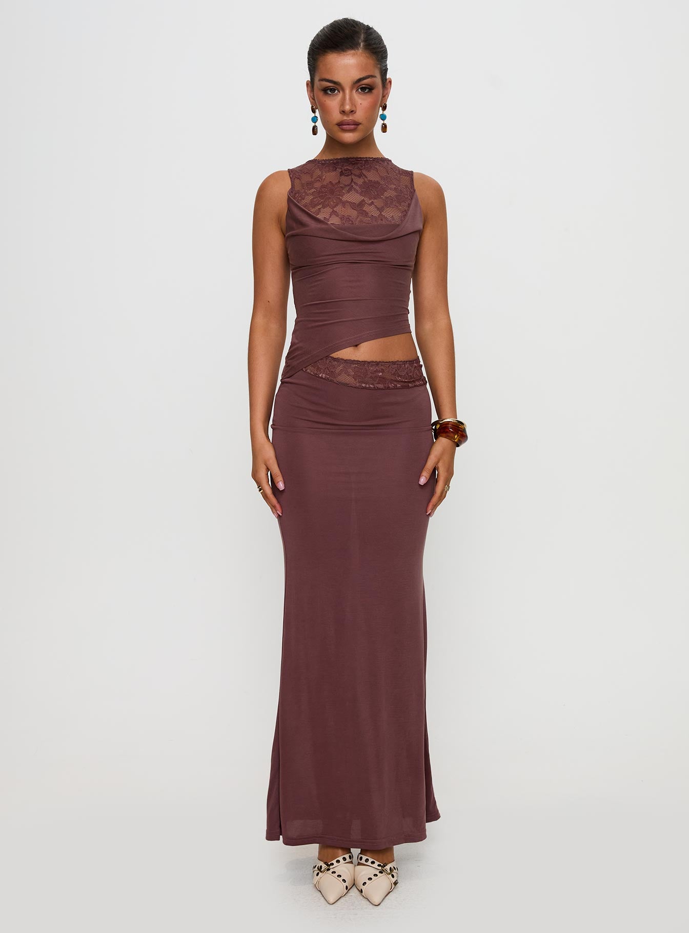 Vesperine Lace Maxi Dress Cocoa Brown、mySite、solidvoid
