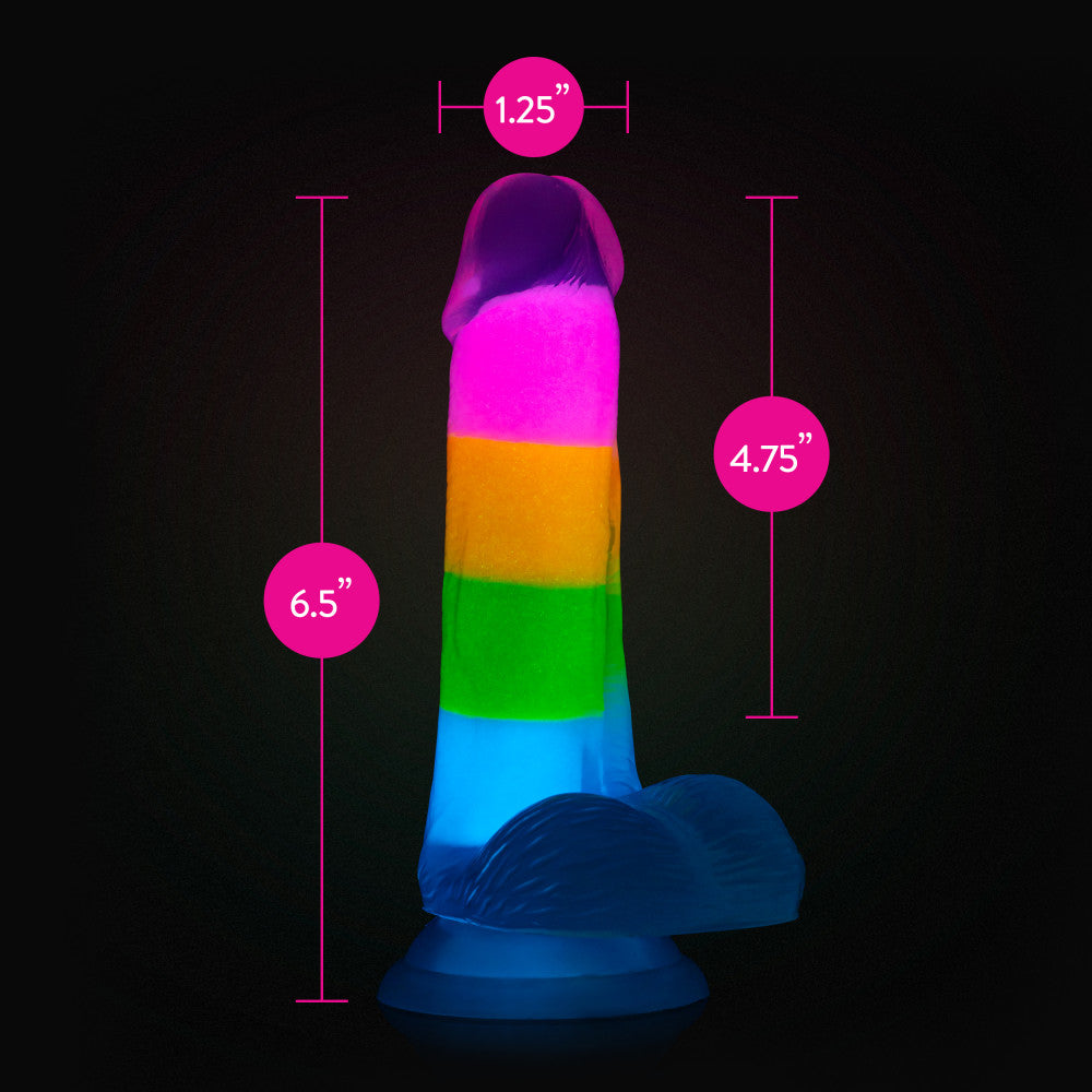 Neo Elite By Blush® | Rainbow Rave - 6.5 Inch Glow-In-The-Dark Dildo - Dual Density Liquid Silicone – Harness Compatible - Rainbow、mySite、bottomscart