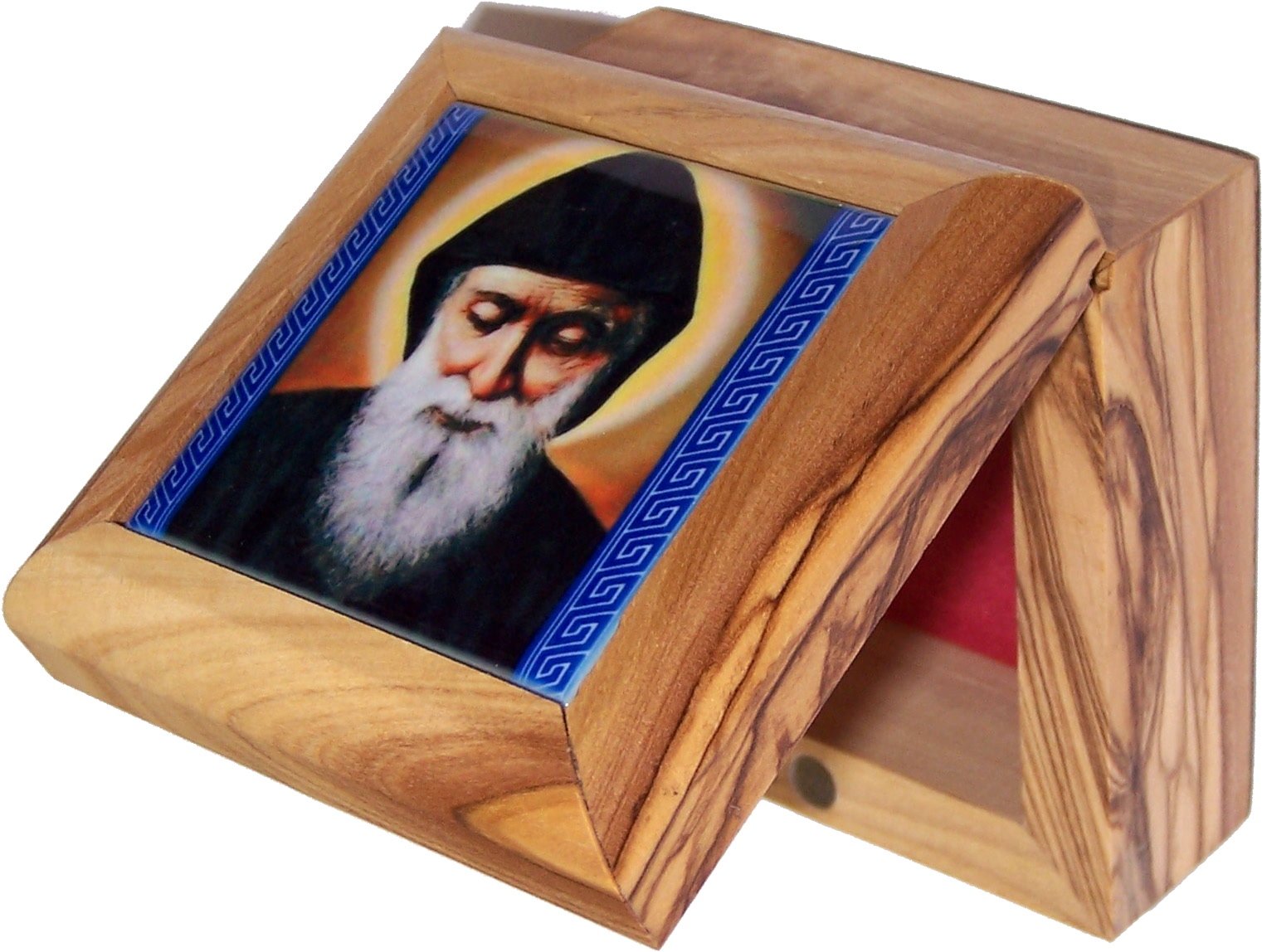  Holy Land Market First Communion Box - Catholic Rosary Box - Bethlehem Olive Wood ( Icon top - Mar Charbel)、mySite、elrpsem3k