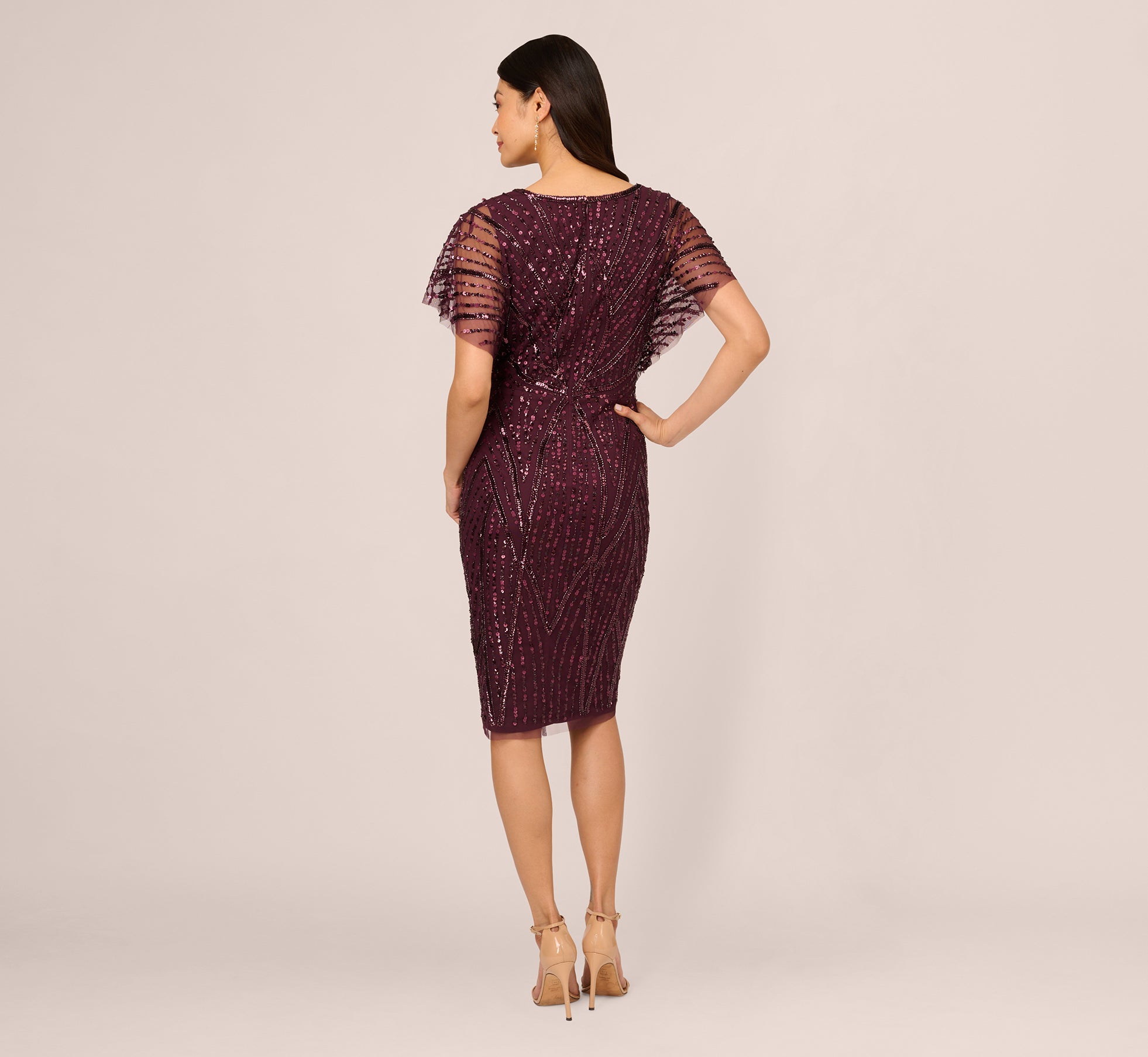 Beaded Surplice Midi Dress With Dolman Sleeves In Deep Amethyst、mySite、solidvoid