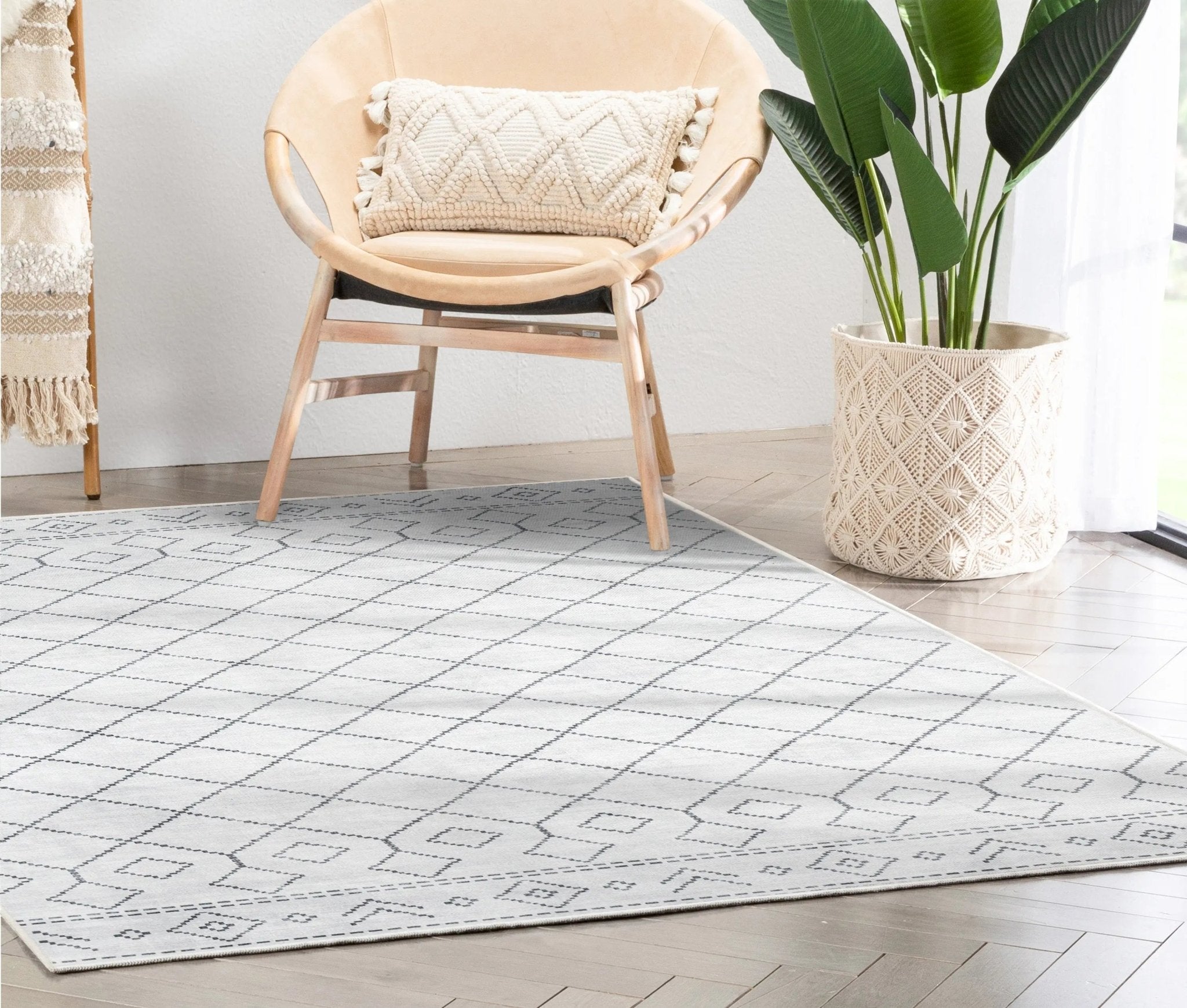 Anastasia Moroccan Trellis Pattern Ivory Grey Area Flat-Weave Rug、mySite、gigharbornorthrealestate