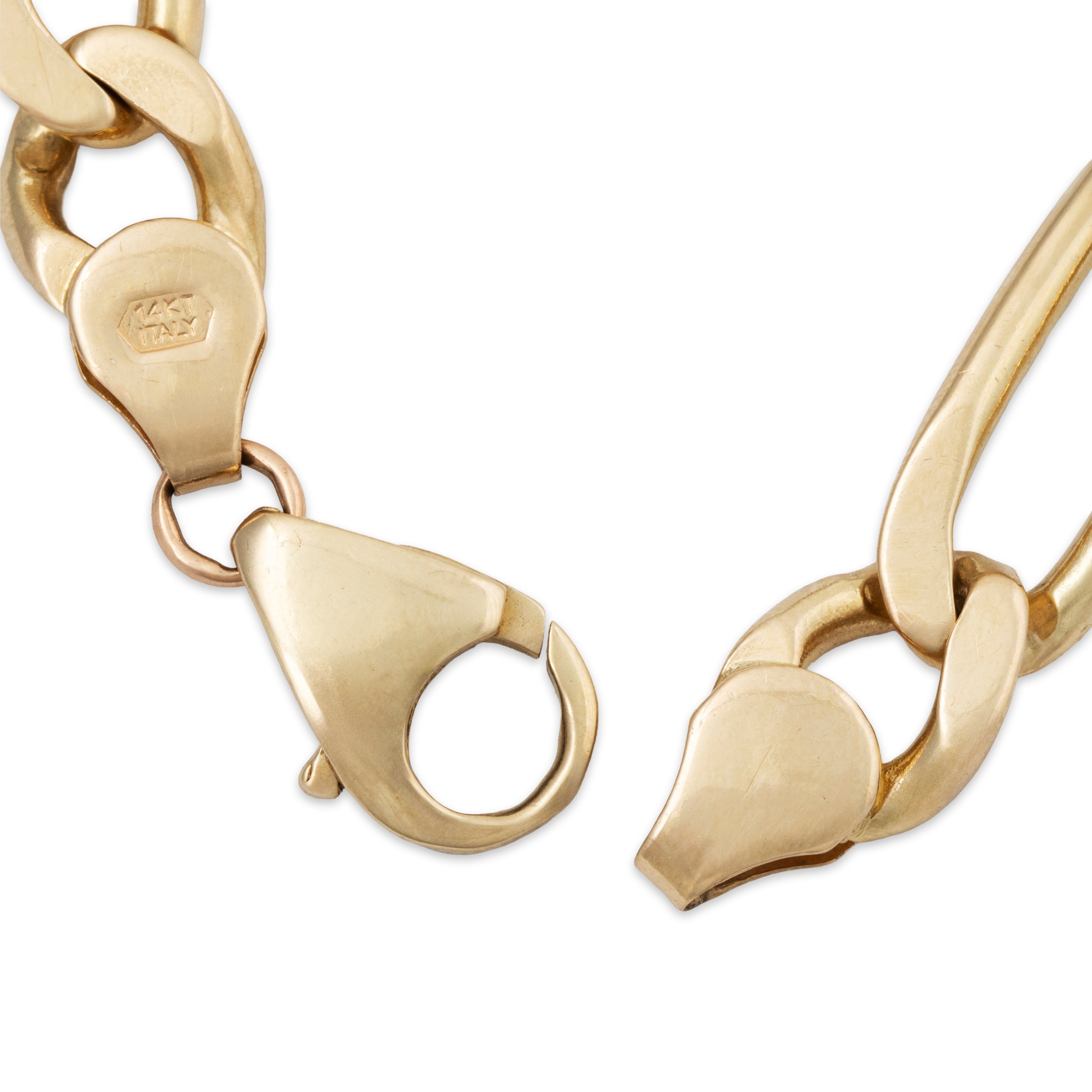 Vintage Heavy Italian 14k Yellow Gold Oversize Figaro Chain Link Bracelet 7.5、mySite、hinf8tx79