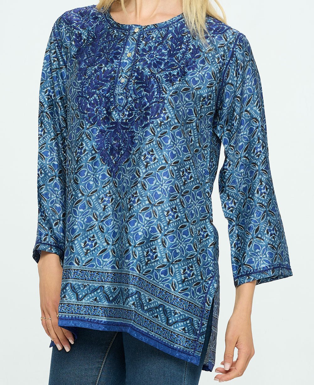 Blue Geometry Tunic With Hand Embroidery、mySite、topwebapps