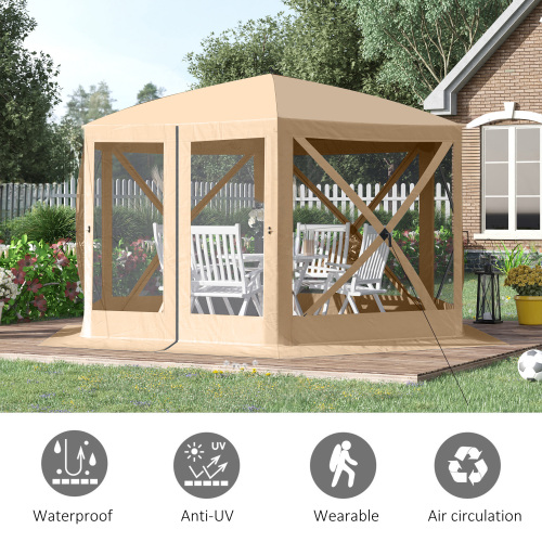 Outsunny 12' x 12' Hexagon Screen House, Pop Up Tent Portable Gazebo Canopy Shelter with Mesh Netting Walls, Carry Bag and Shaded Interior, Beige、、eastwooduniform