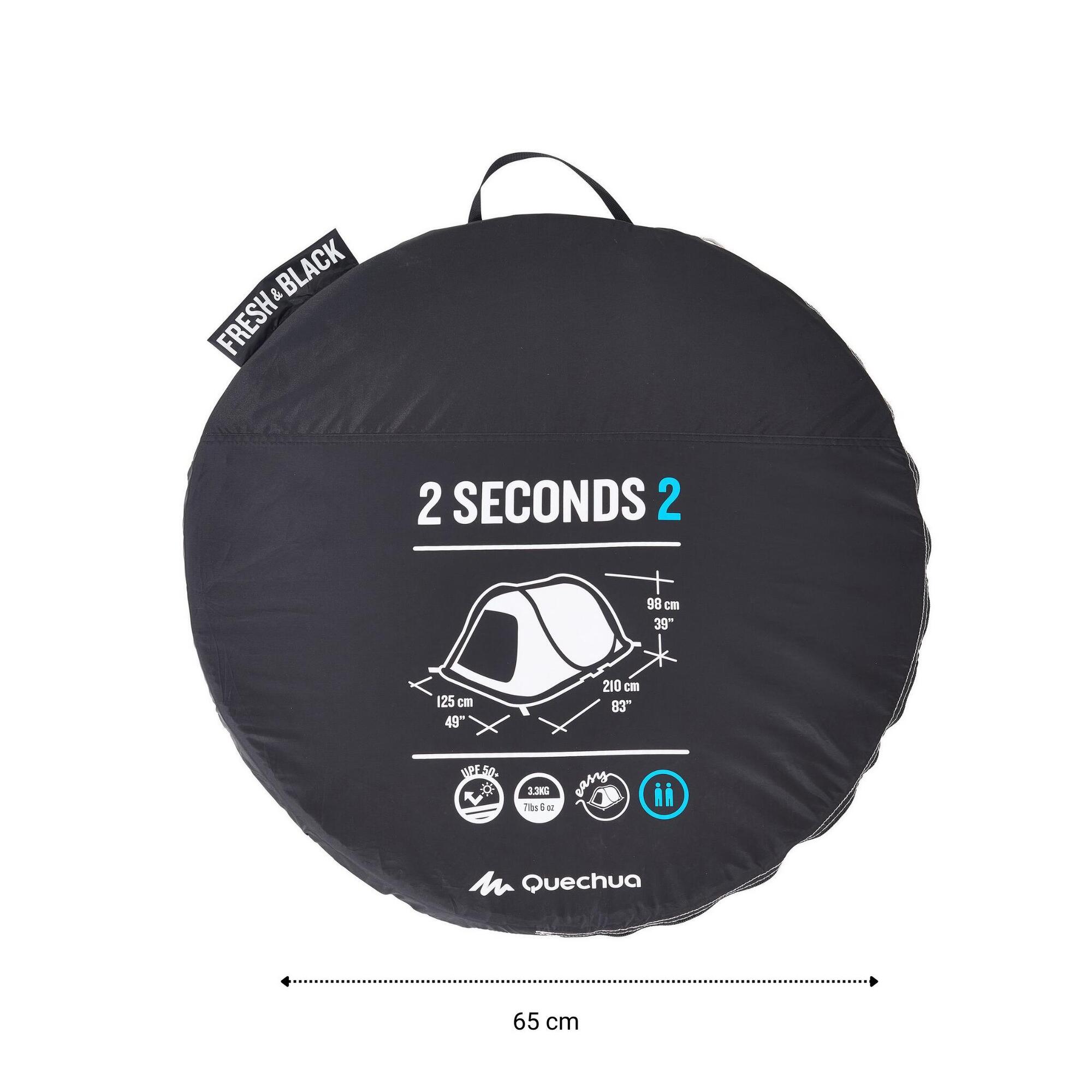 Quechua Camping Tent 2 Seconds - 2-Person - Fresh & Black