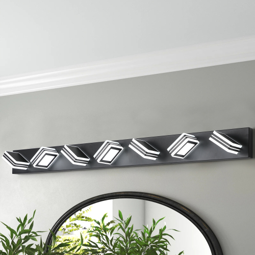 34" Modern 5-Light LED Vanity Light - Sleek Bathroom Wall Fixture, Iron & Acrylic, Dimmable & Energy-Efficient, Ideal for Mirror Lighting、、eastwooduniform