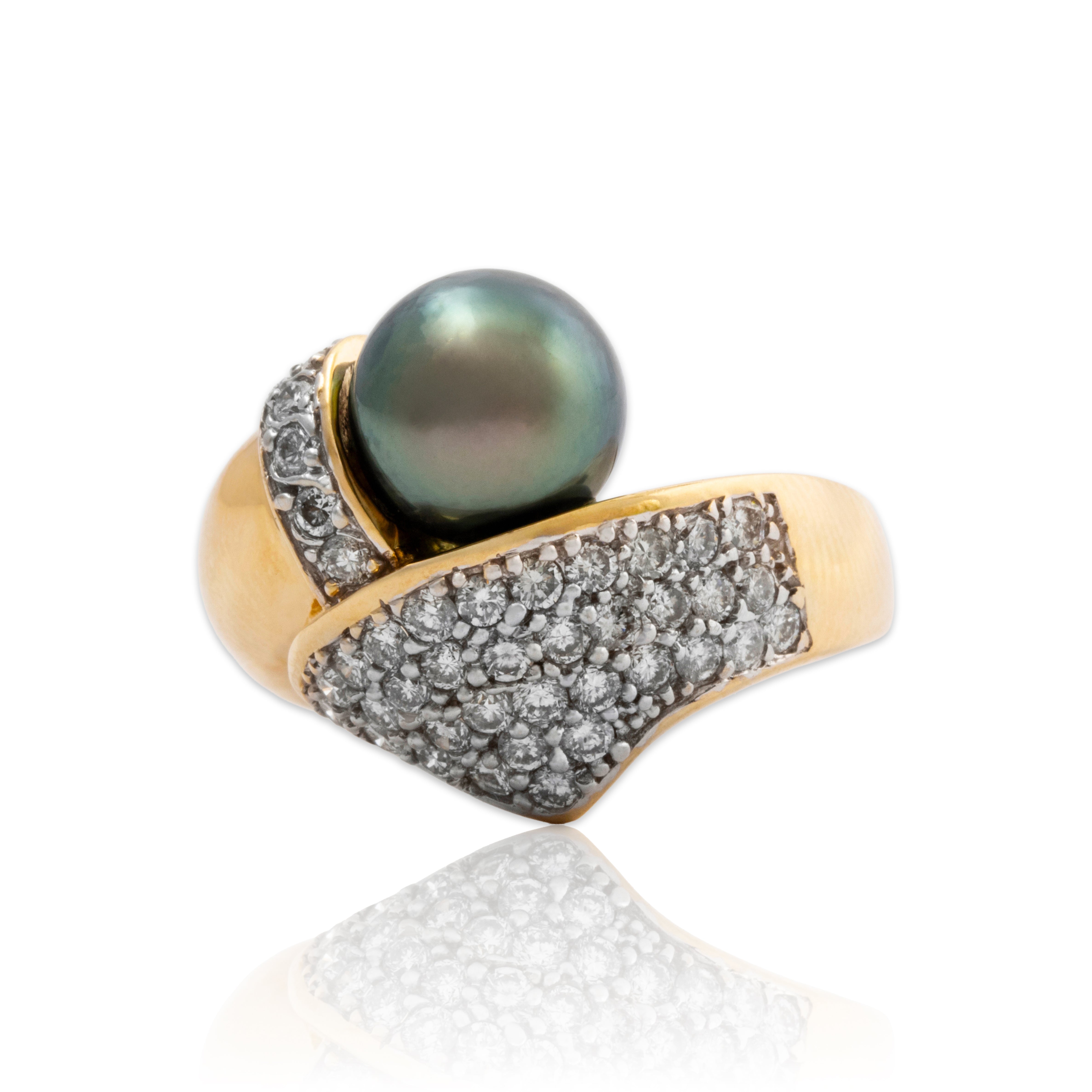 Vintage 14k Yellow Gold 1cttw Tahitian Pearl Diamond Opulent Modernist Ring 7.50、mySite、hinf8tx79